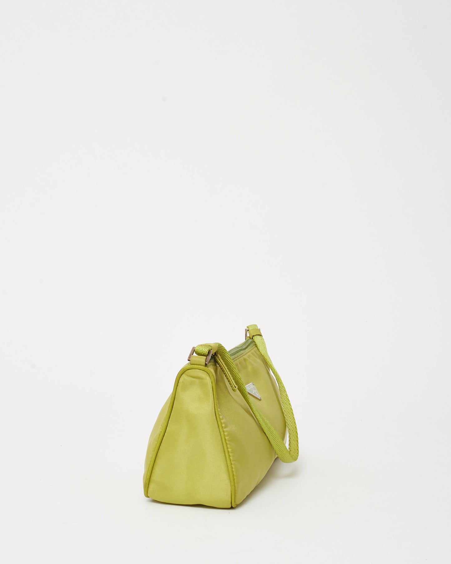 Prada Lime Green Vela Nylon Logo Baguette Shoulder Bag