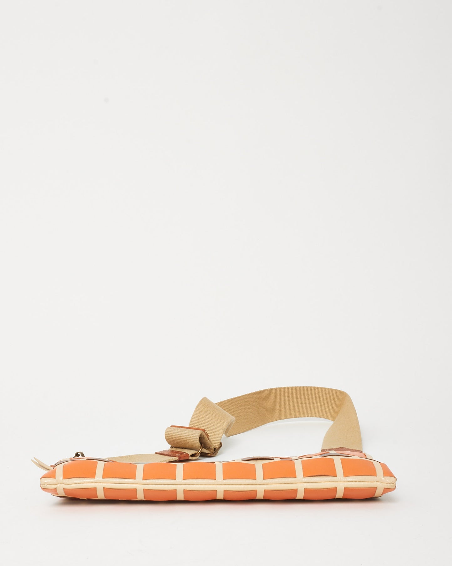 Miu Miu Vintage Orange/Beige/Brown 70's Brick Pattern Leather Clutch with Strap