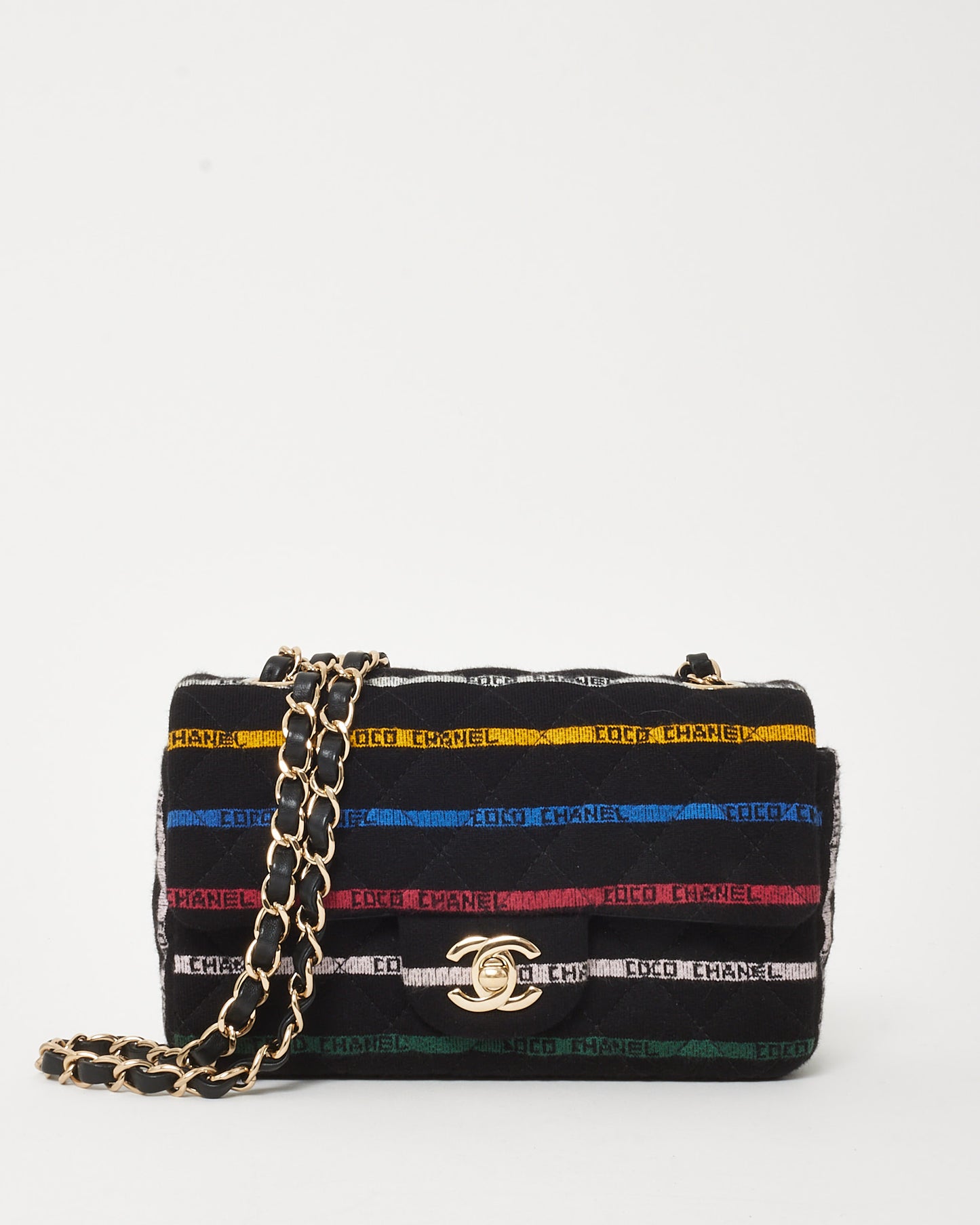 Chanel Black Jersey Multi Logo Métiers d’Art 22 Mini Flap Bag