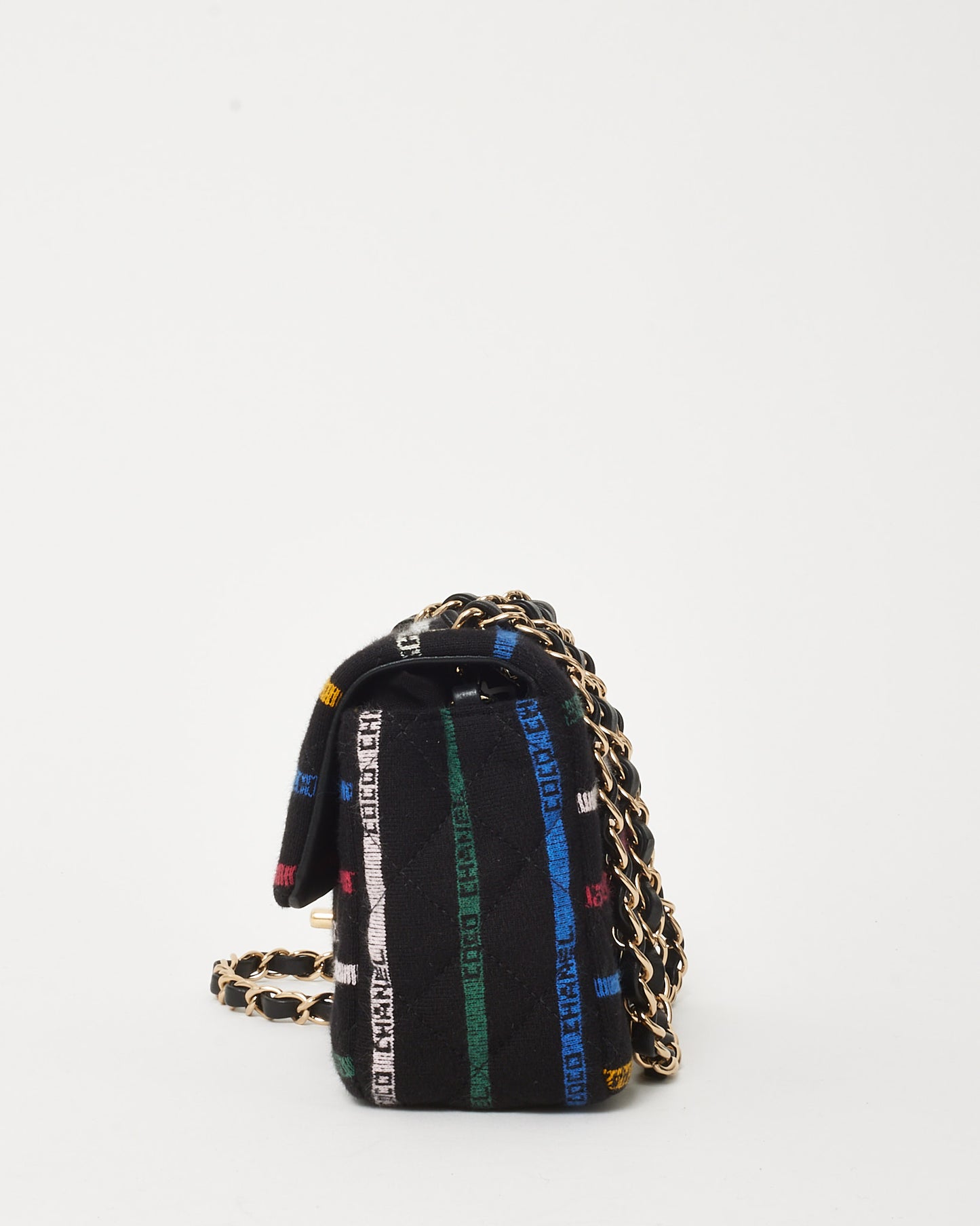 Chanel Black Jersey Multi Logo Métiers d’Art 22 Mini Flap Bag