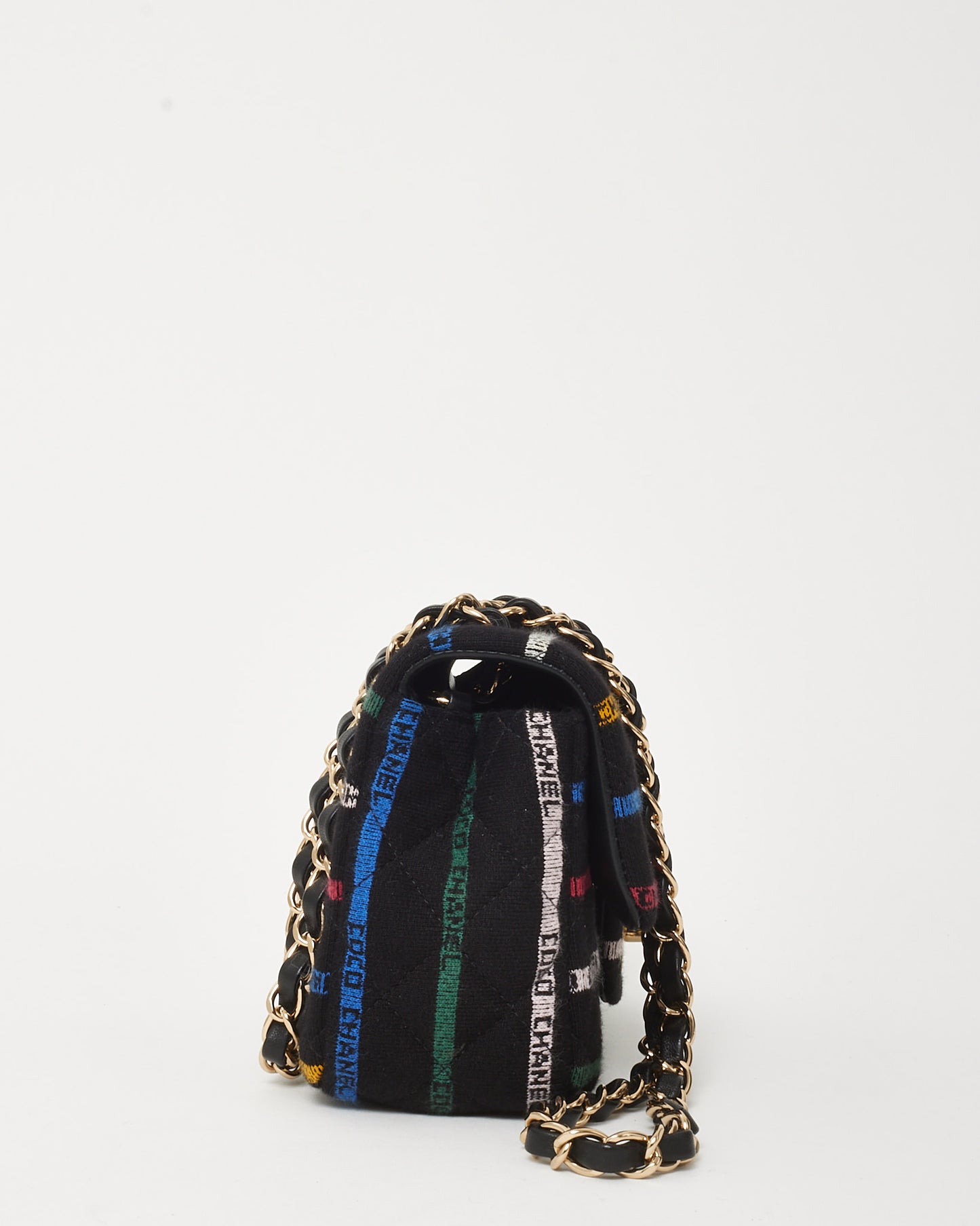 Chanel Black Jersey Multi Logo Métiers d’Art 22 Mini Flap Bag