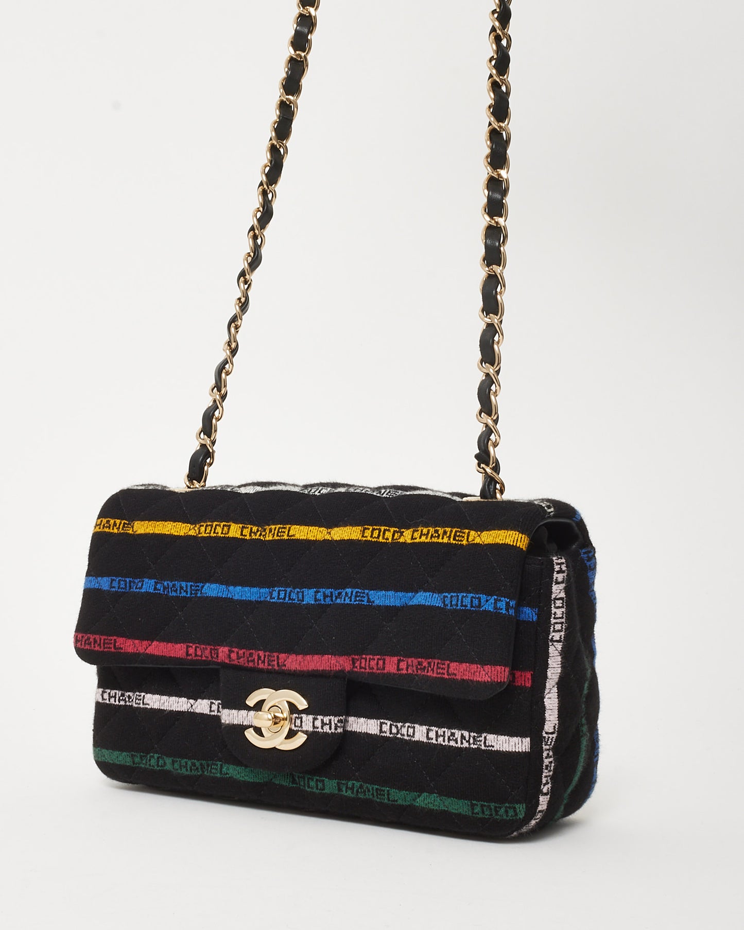 Chanel Black Jersey Multi Logo Métiers d’Art 22 Mini Flap Bag