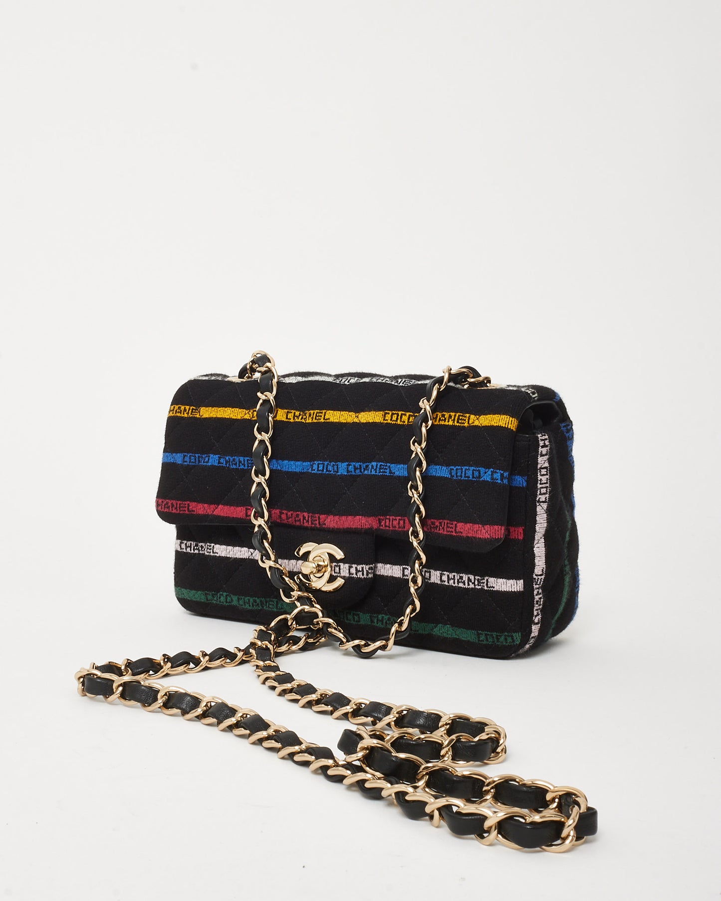 Chanel Black Jersey Multi Logo Métiers d’Art 22 Mini Flap Bag