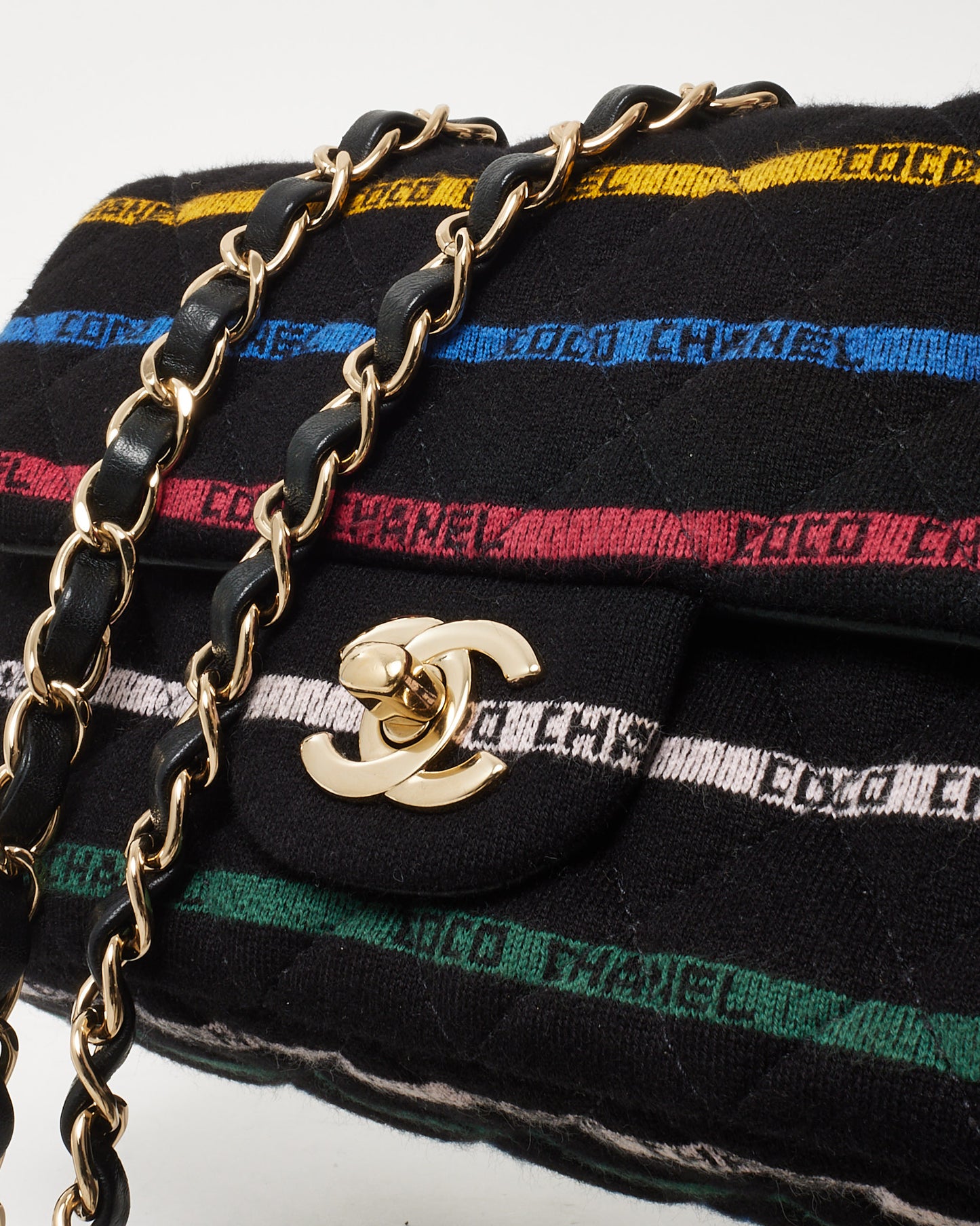 Chanel Black Jersey Multi Logo Métiers d’Art 22 Mini Flap Bag