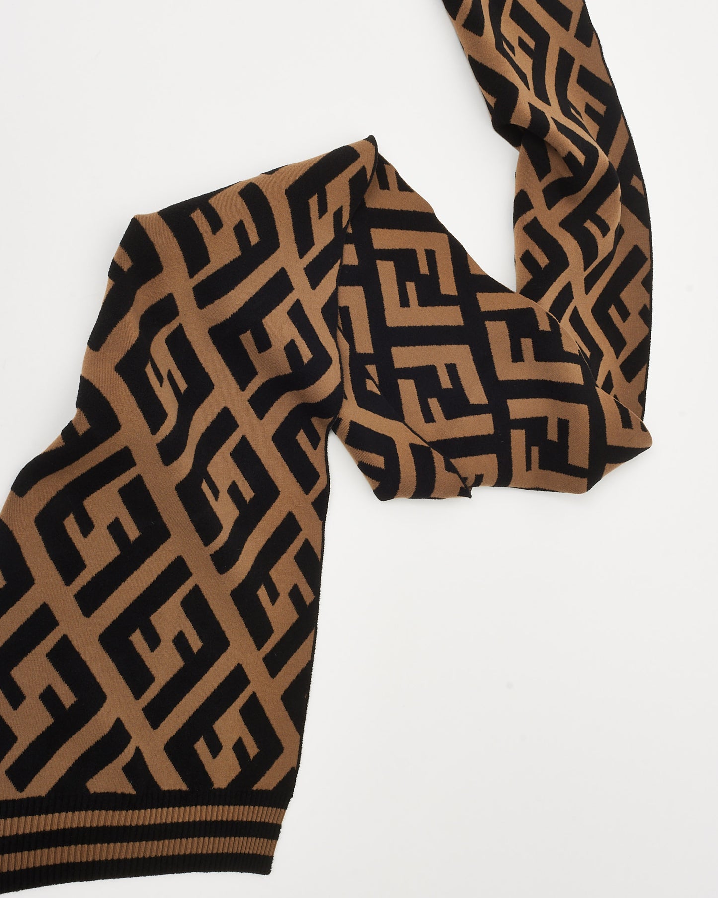 Fendi Black and Brown FF Logo Wool Blend Scarf