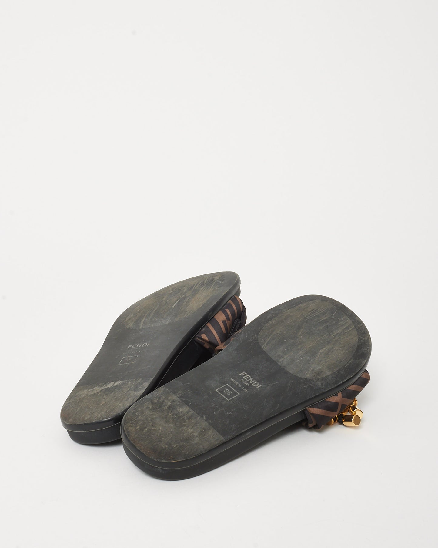 Fendi Brown FF Logo Satin Fendi Feel Slide Sandals - 35