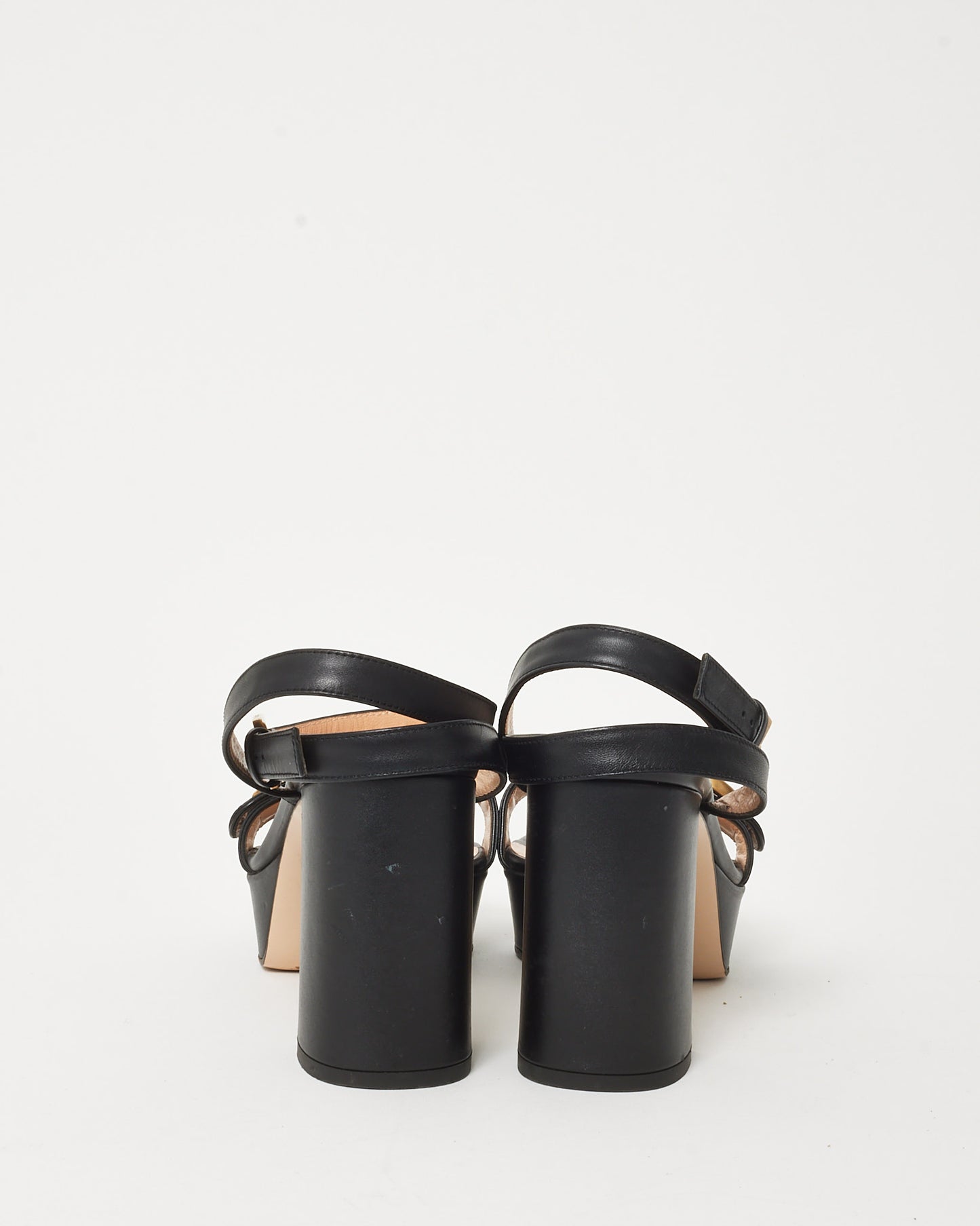 Gucci Black Leather Platform GG Marmont Block Heel Ankle Strap Sandals - 37