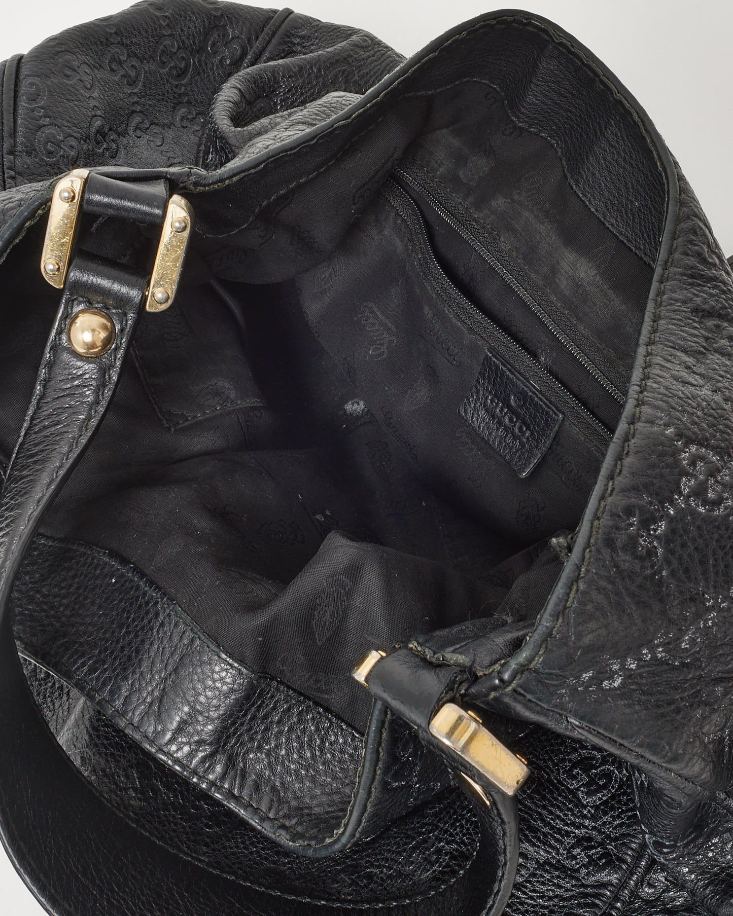 Gucci Black Guccissima GG Monogram Leather New Web Hobo Bag