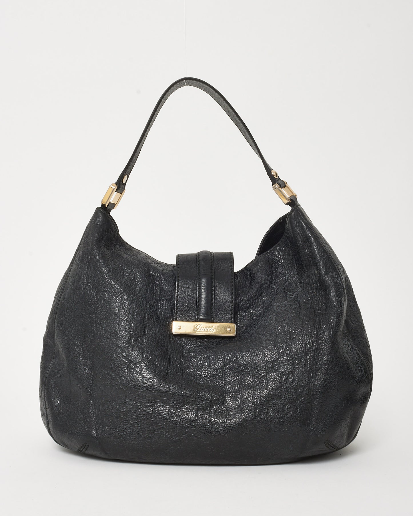 Gucci Black Guccissima GG Monogram Leather New Web Hobo Bag