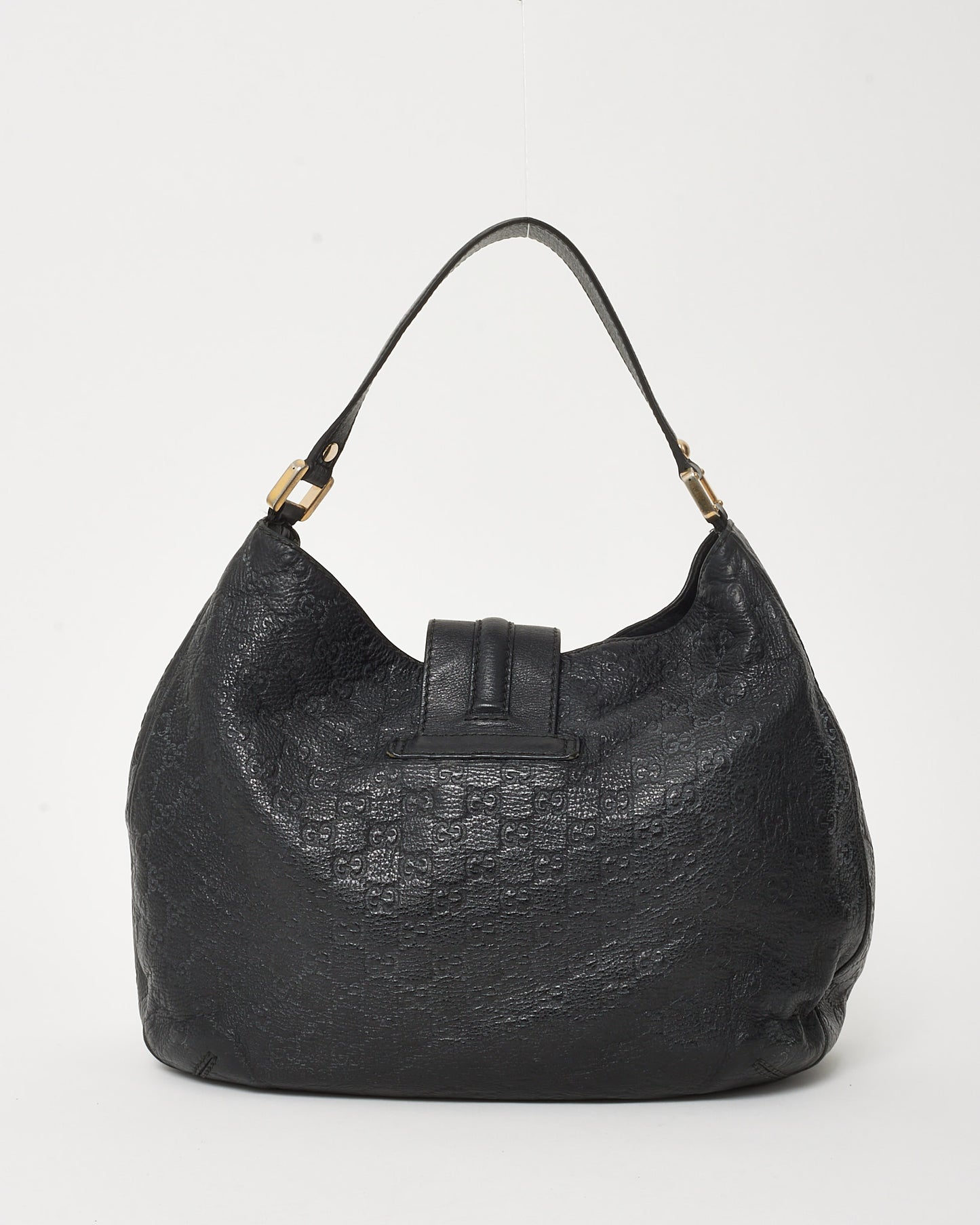Gucci Black Guccissima GG Monogram Leather New Web Hobo Bag