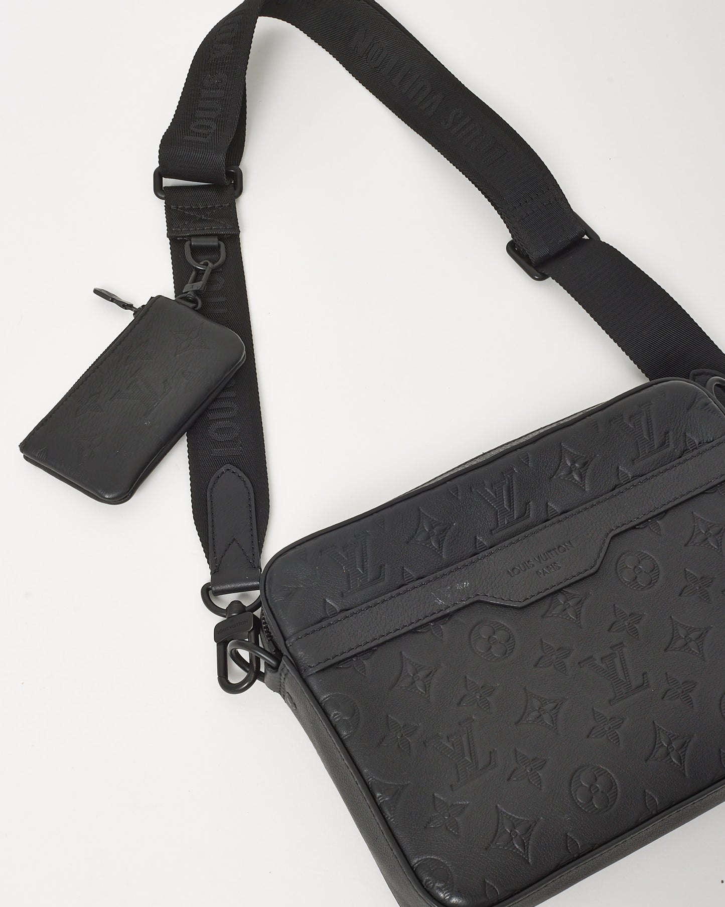 Louis Vuitton Black Monogram Shadow Embossed Leather Duo Messenger Bag