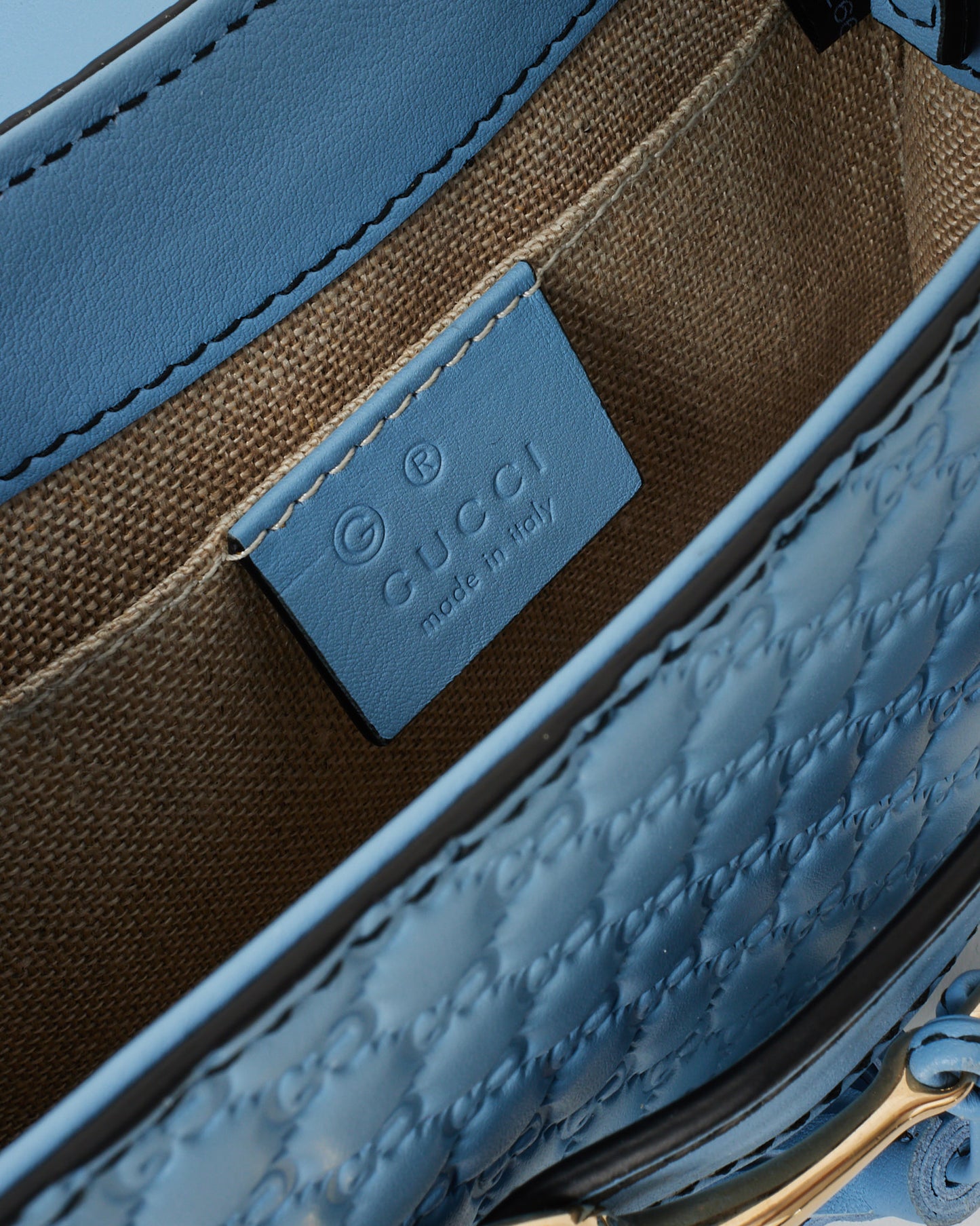 Gucci Blue Microguccissima Leather Emily WOC Wallet on Chain Crossbody Bag