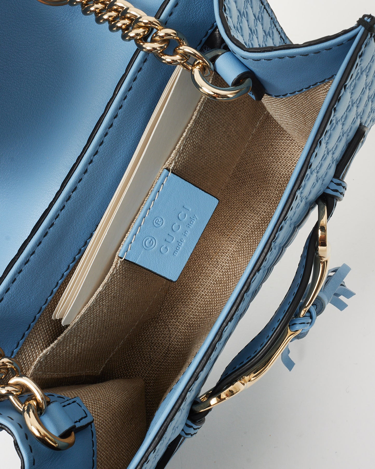 Gucci Blue Microguccissima Leather Emily WOC Wallet on Chain Crossbody Bag