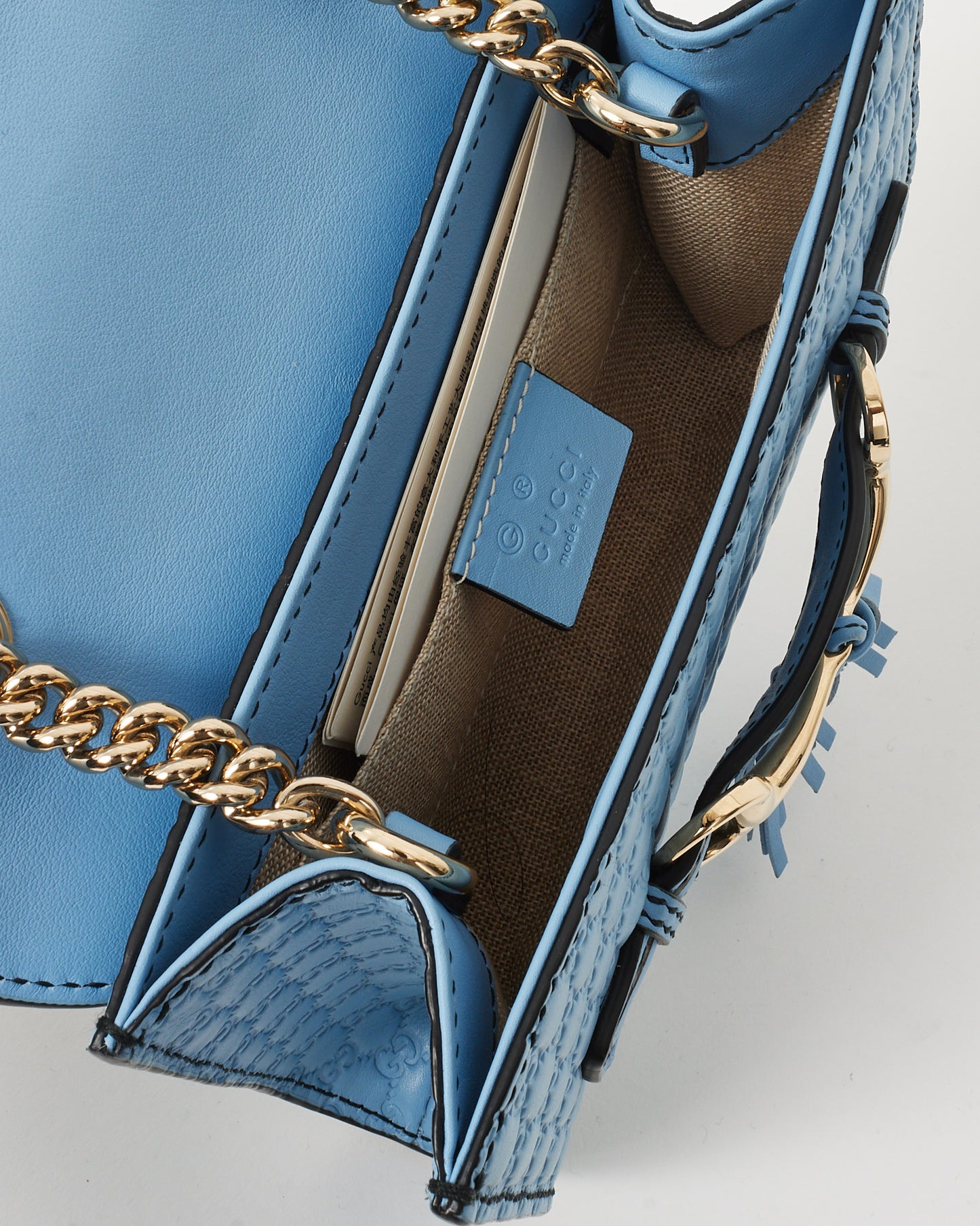Gucci Blue Microguccissima Leather Emily WOC Wallet on Chain Crossbody Bag