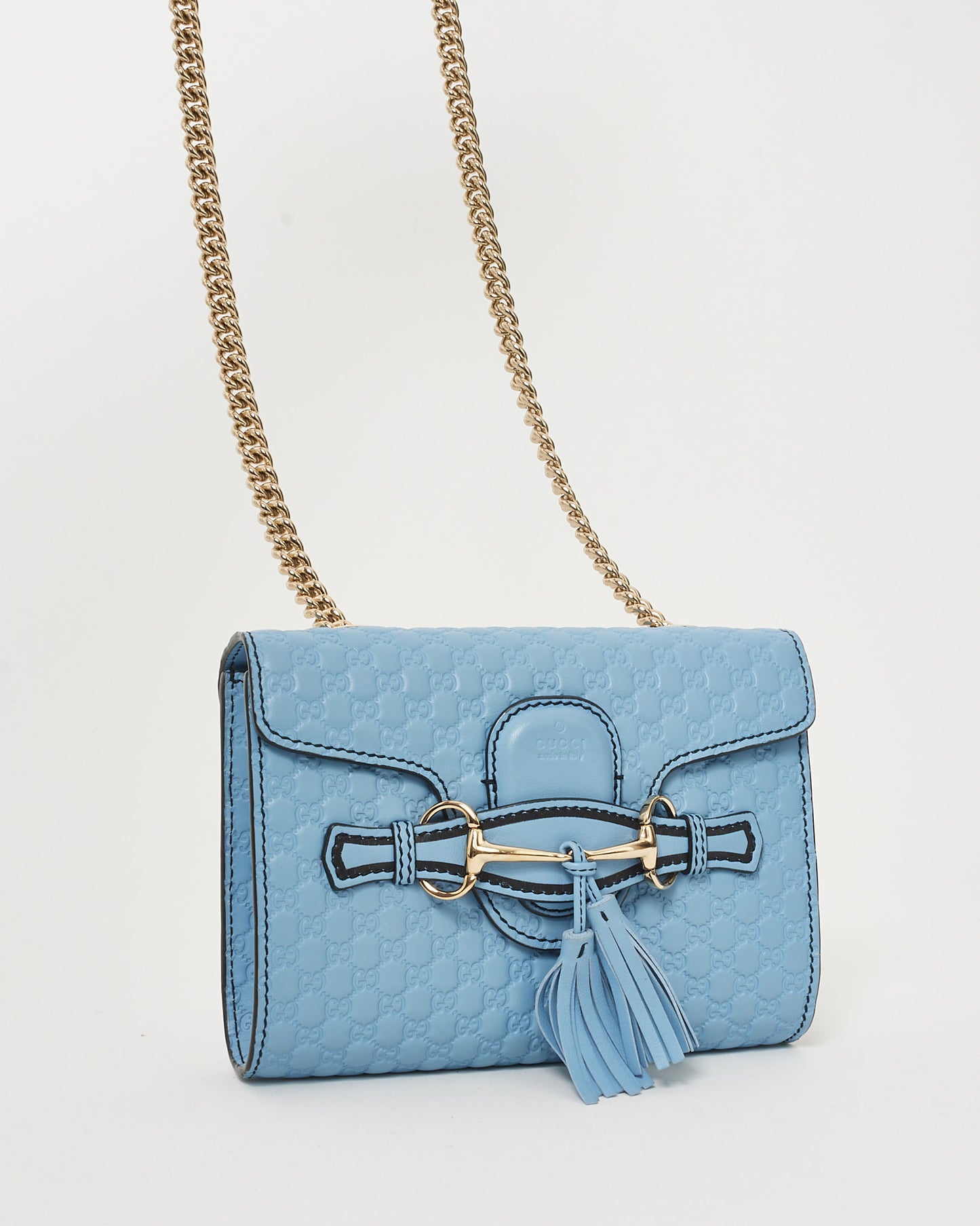 Gucci Blue Microguccissima Leather Emily WOC Wallet on Chain Crossbody Bag