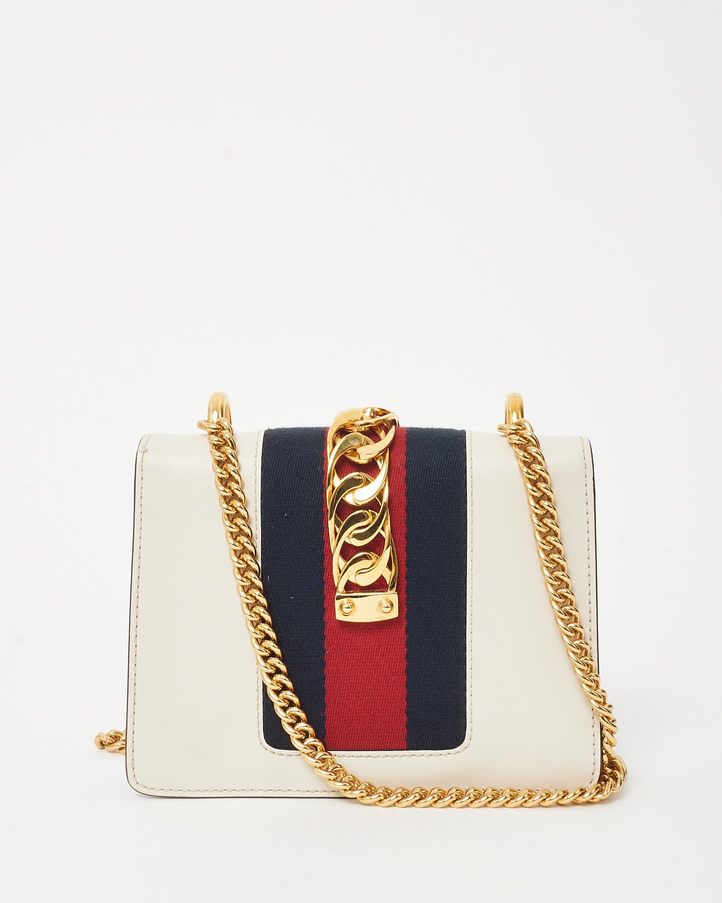 Gucci White Calfskin Leather Mini Sylvie Chain Shoulder Bag