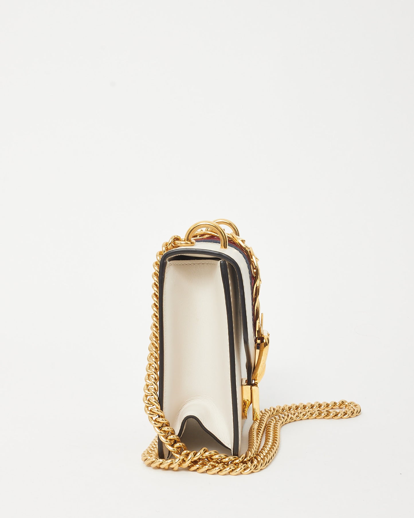 Gucci White Calfskin Leather Mini Sylvie Chain Shoulder Bag