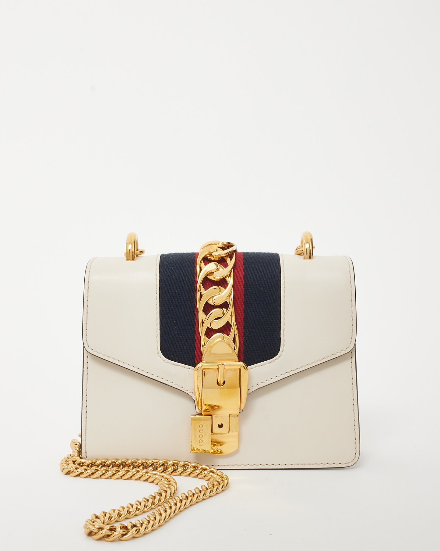 Gucci White Calfskin Leather Mini Sylvie Chain Shoulder Bag