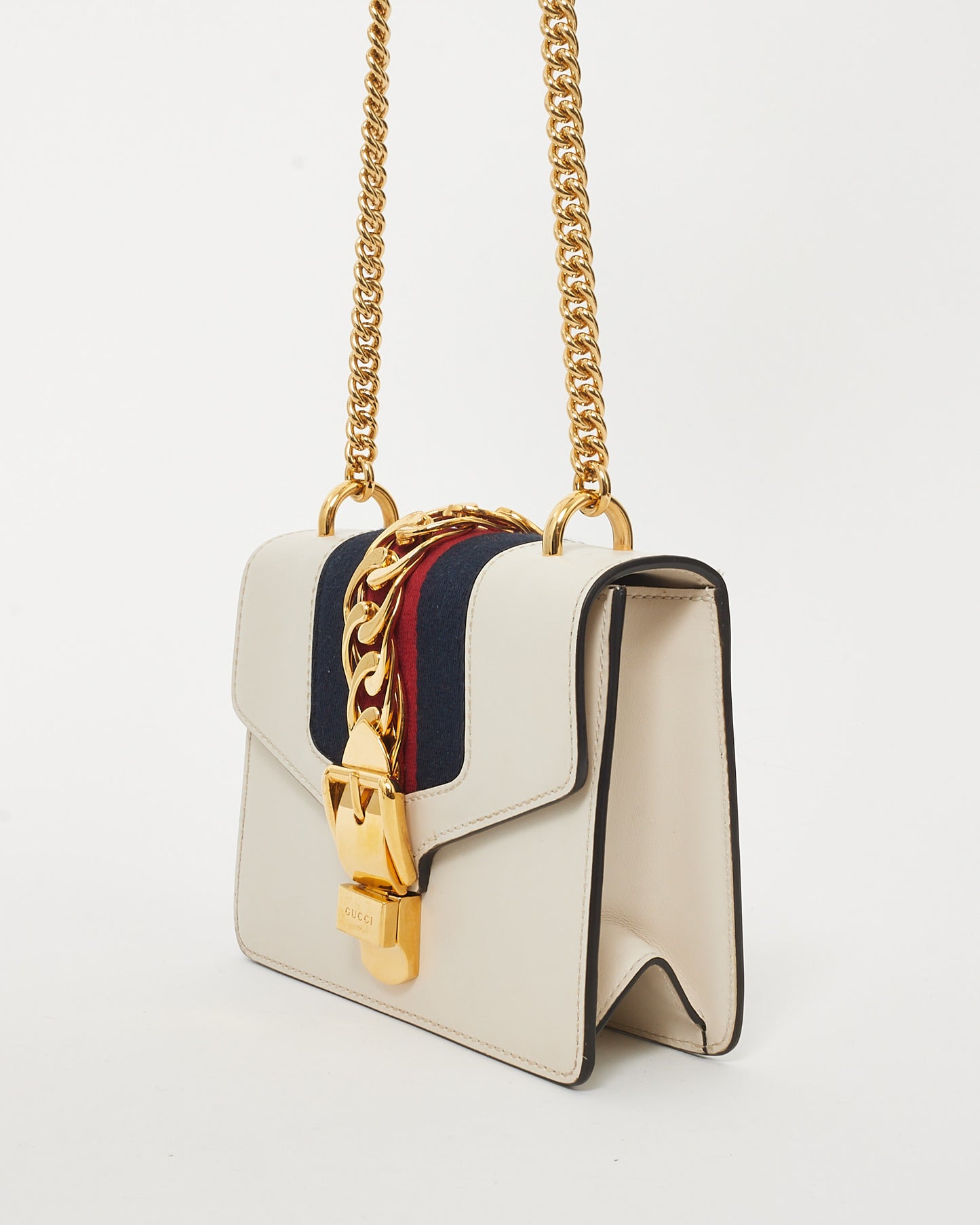Gucci White Calfskin Leather Mini Sylvie Chain Shoulder Bag