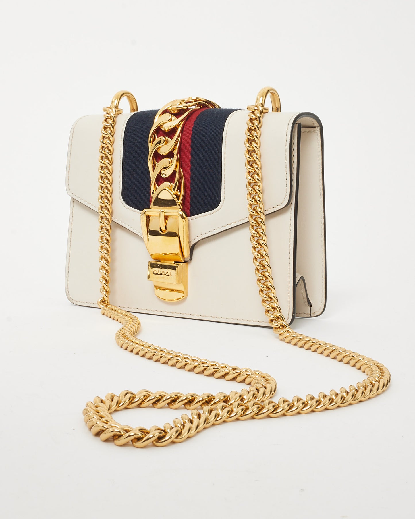 Gucci White Calfskin Leather Mini Sylvie Chain Shoulder Bag