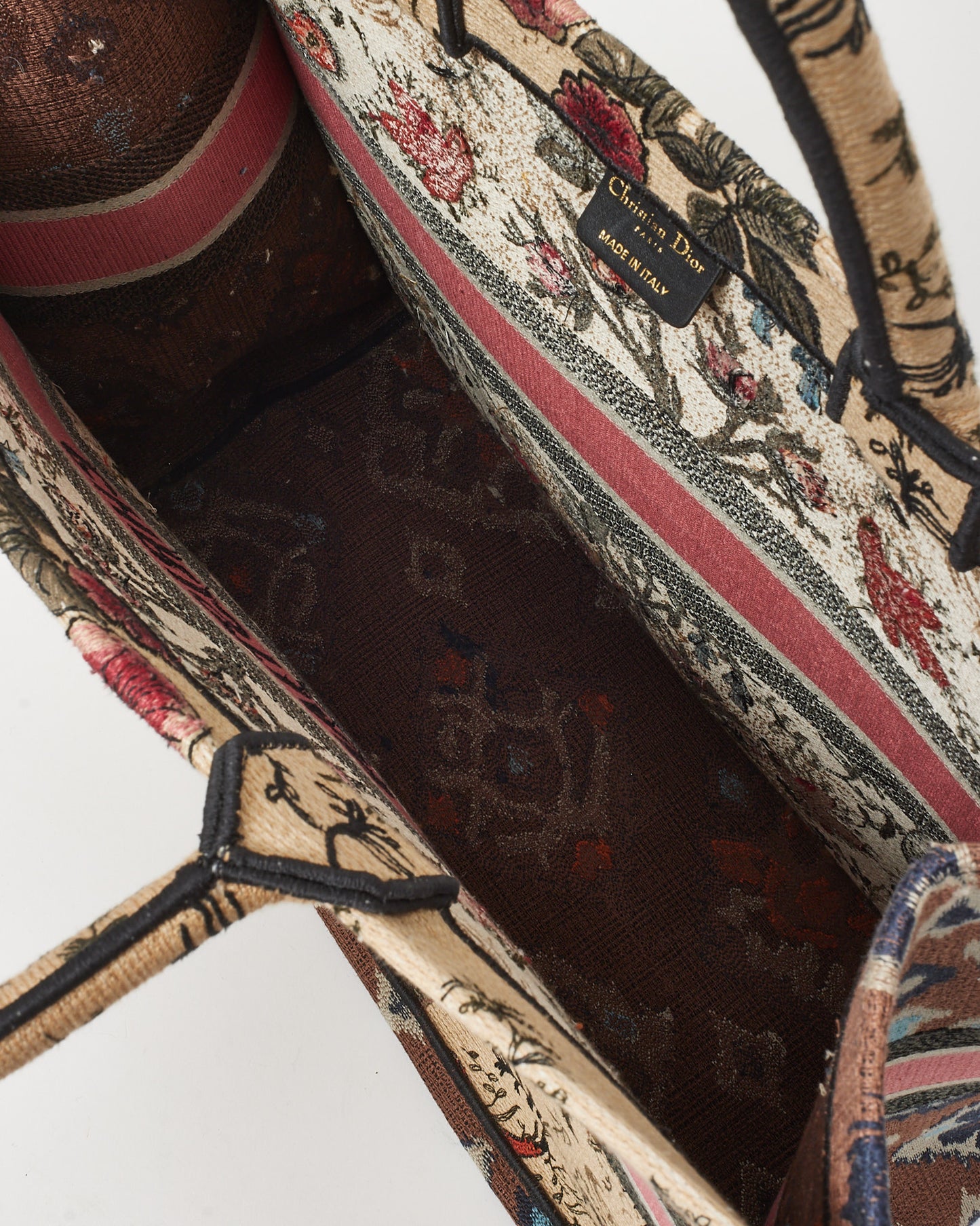 Dior Beige & Multi Broderie Flowers Embroidered Canvas Large Book Tote