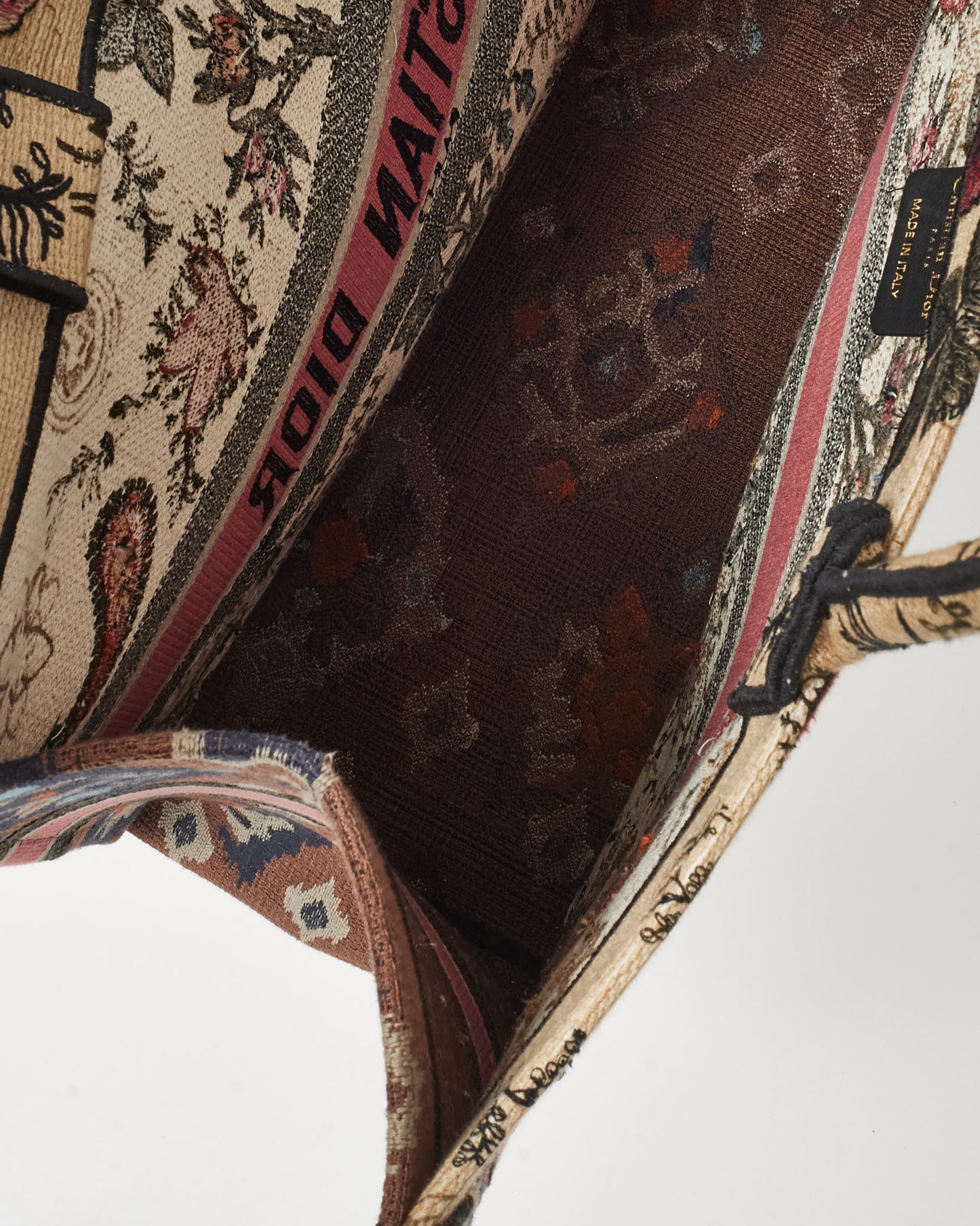 Dior Beige & Multi Broderie Flowers Embroidered Canvas Large Book Tote