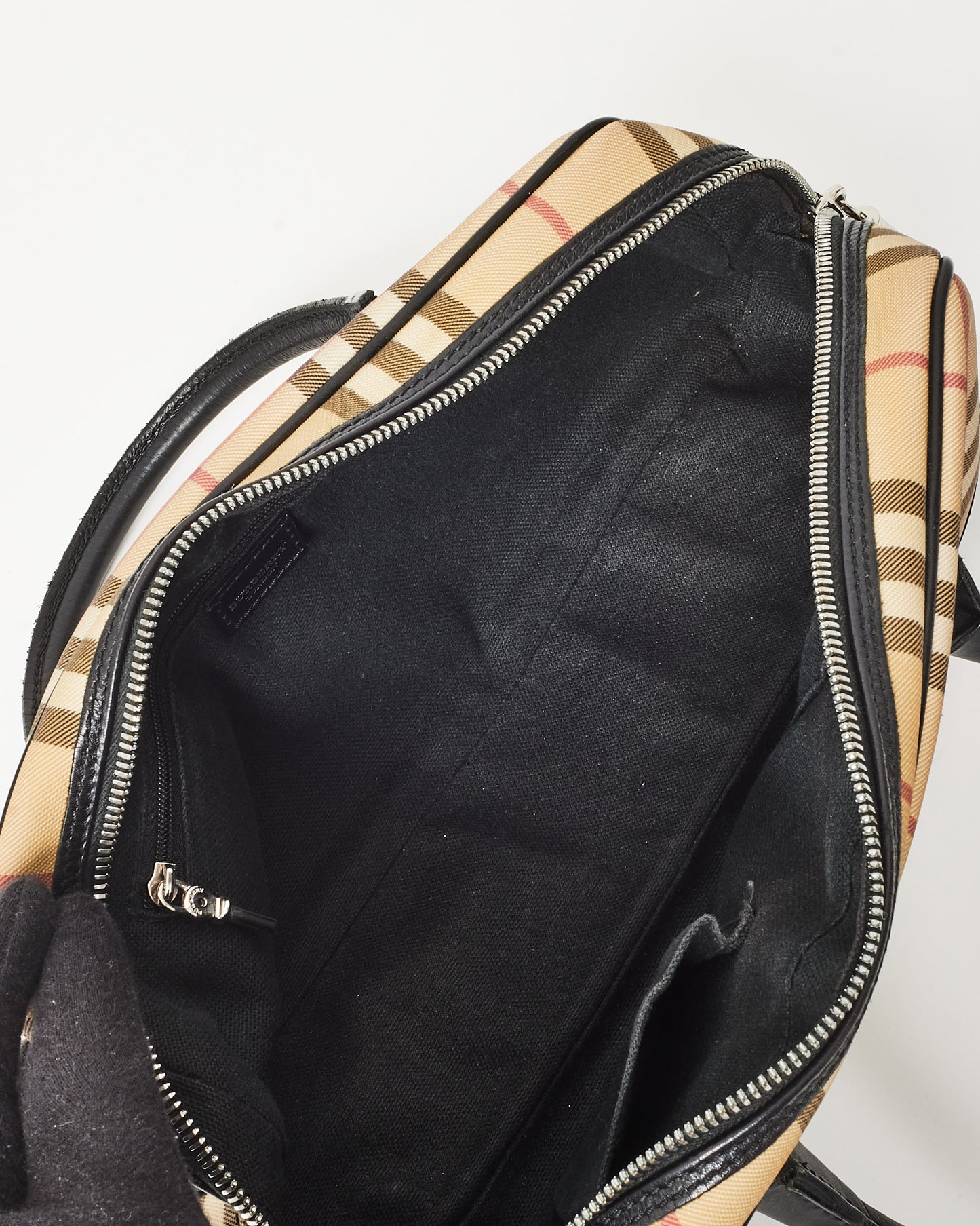 Burberry Vintage Beige House Check Coated Canvas Studded Bowler Bag