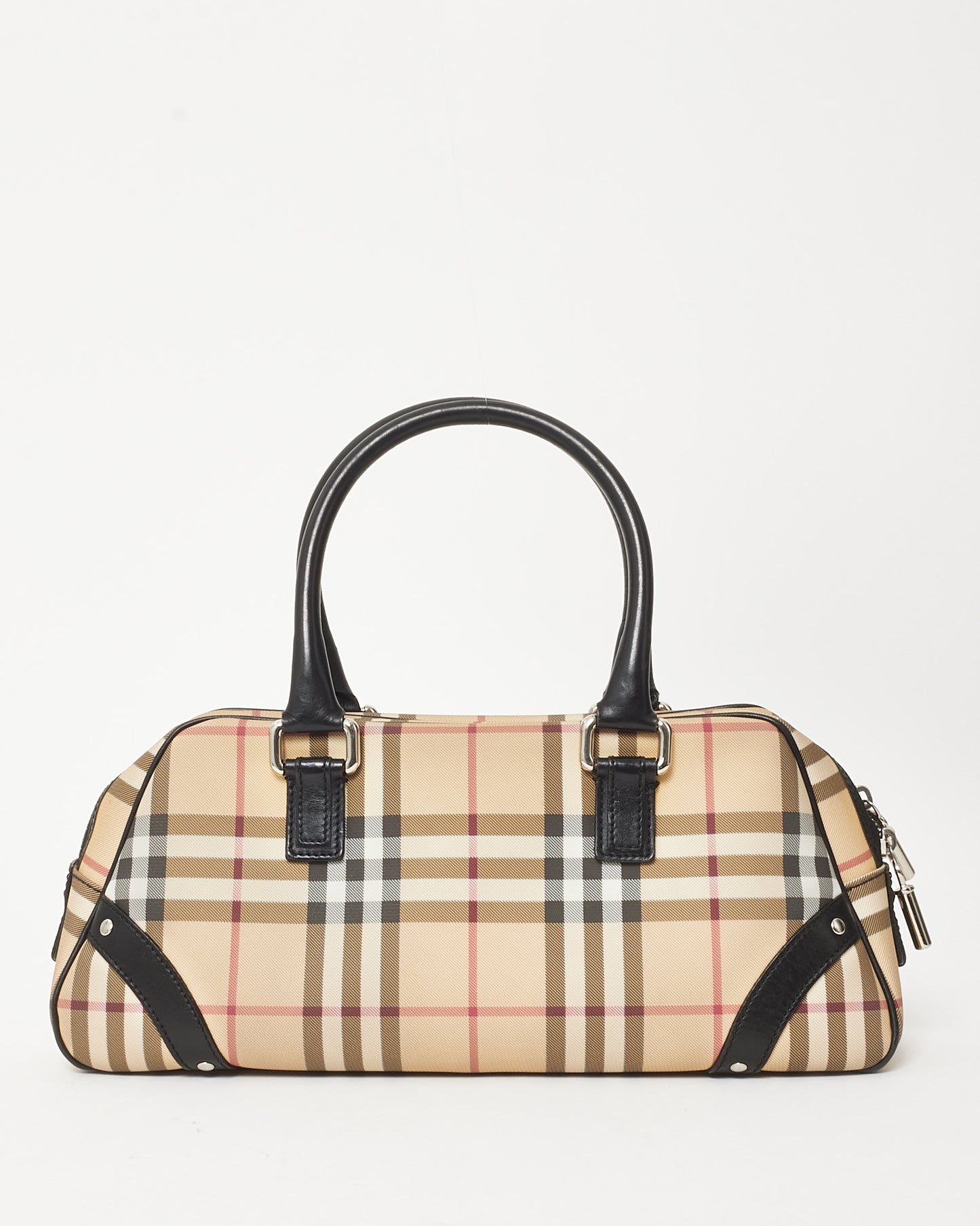 Burberry Vintage Beige House Check Coated Canvas Studded Bowler Bag