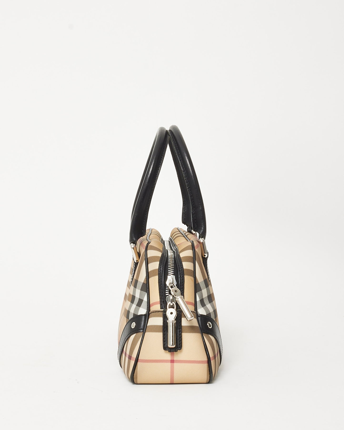 Burberry Vintage Beige House Check Coated Canvas Studded Bowler Bag