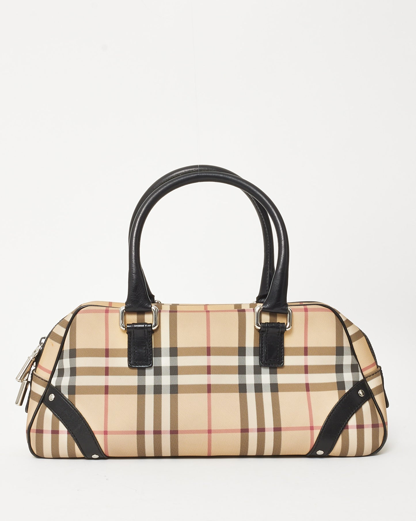 Burberry Vintage Beige House Check Coated Canvas Studded Bowler Bag