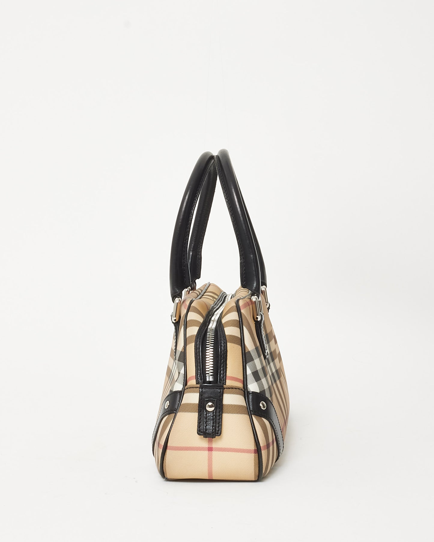 Burberry Vintage Beige House Check Coated Canvas Studded Bowler Bag