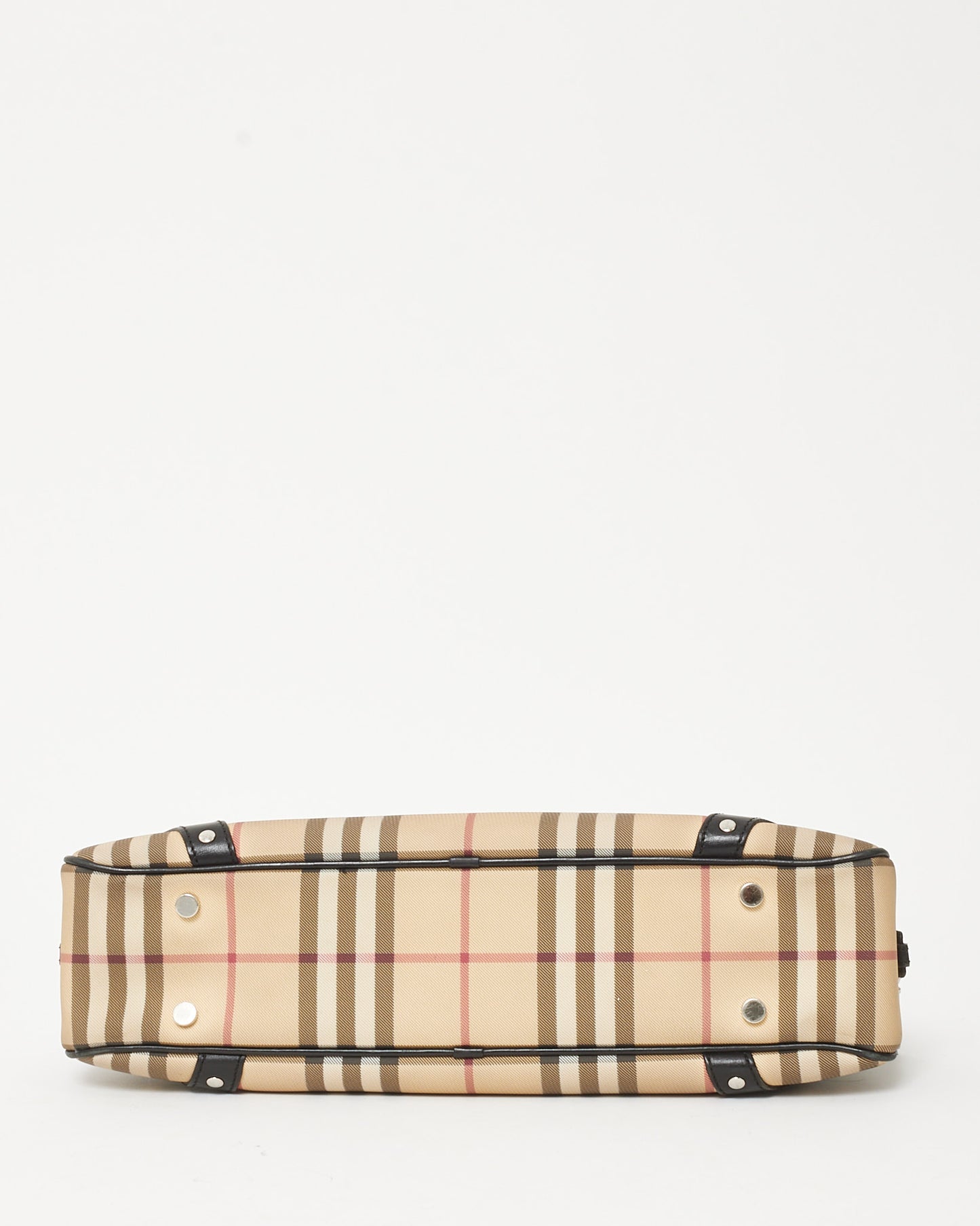 Burberry Vintage Beige House Check Coated Canvas Studded Bowler Bag