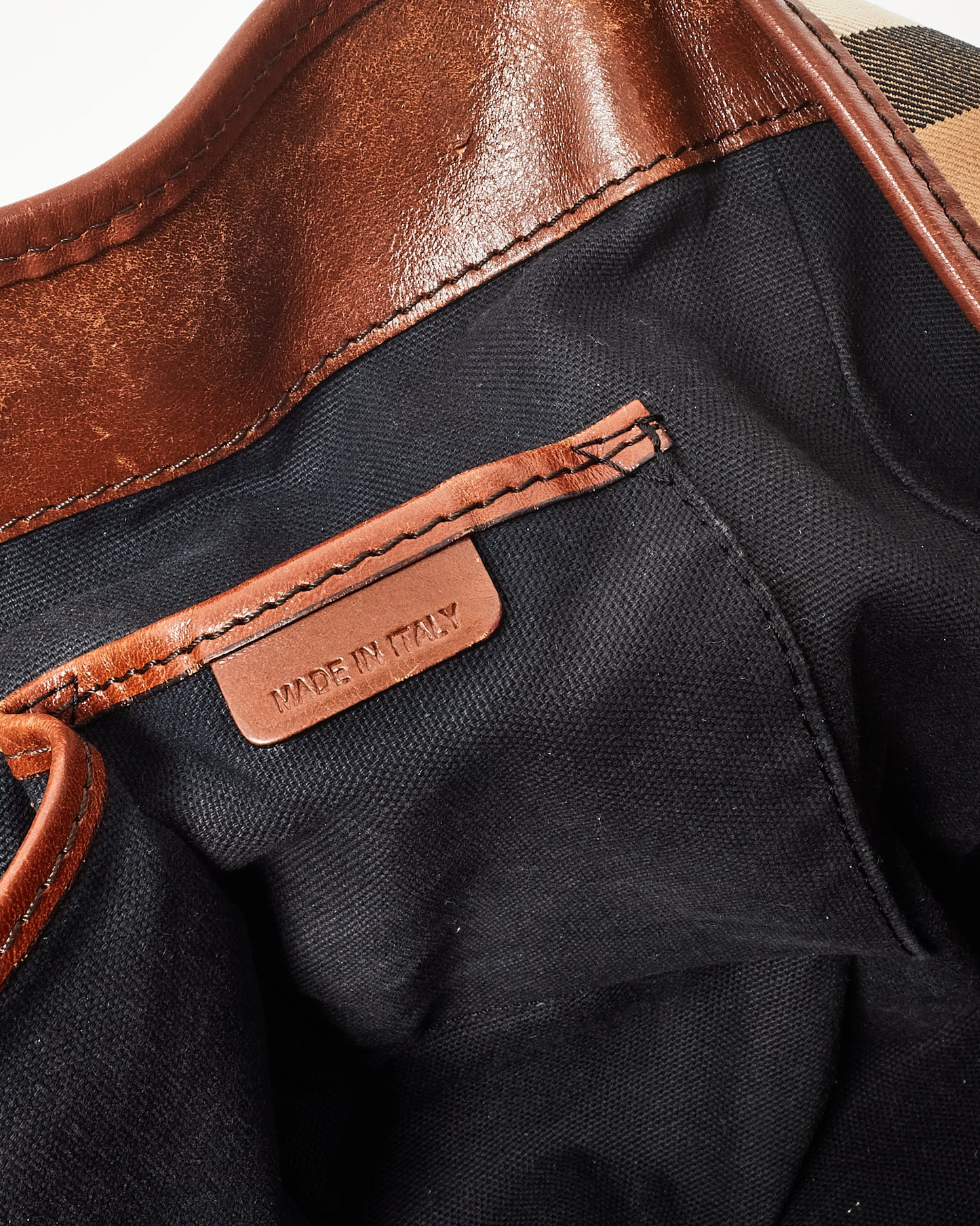 Burberry Brown Leather and Beige House Check Canterbury Shoulder Bag