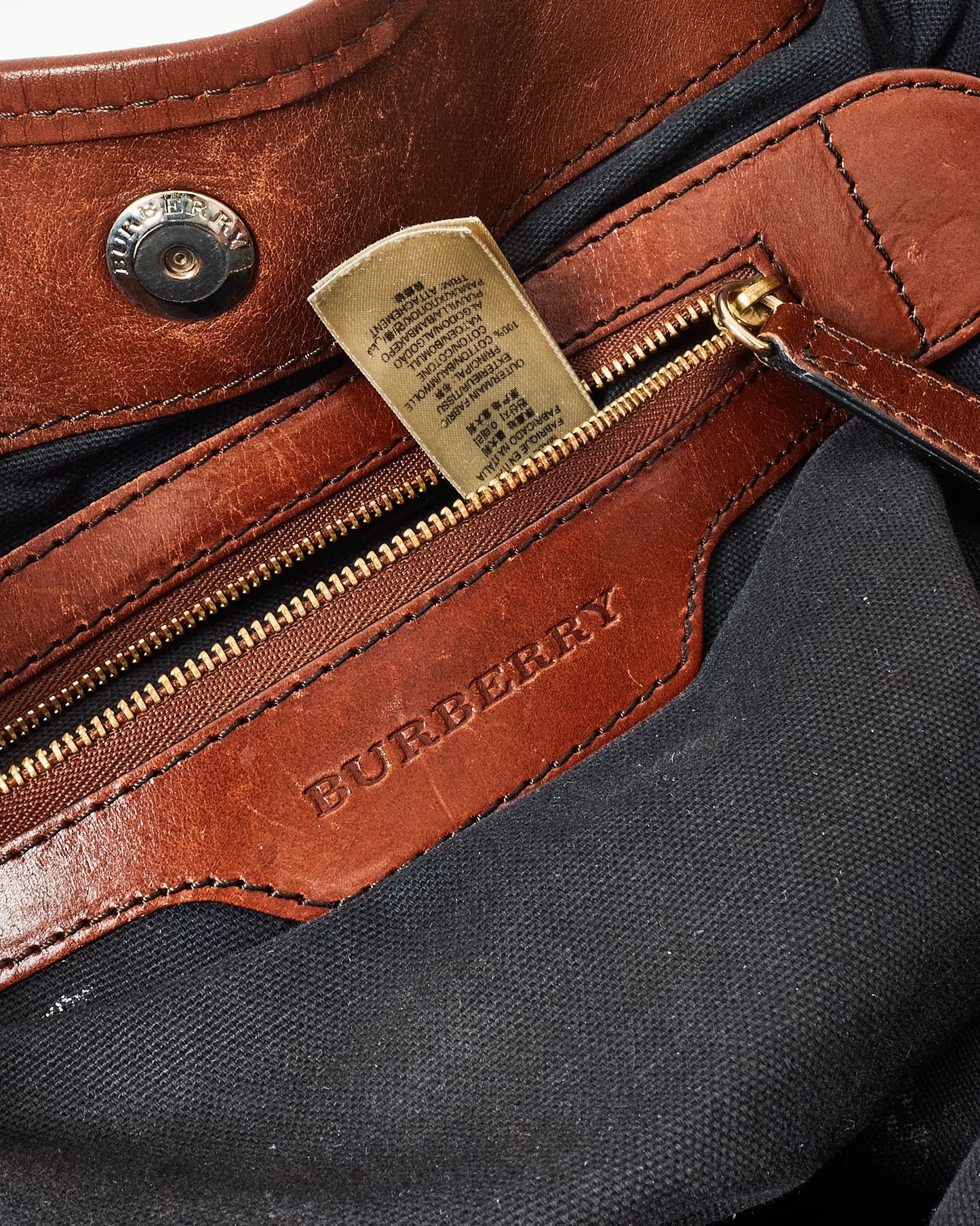 Burberry Brown Leather and Beige House Check Canterbury Shoulder Bag