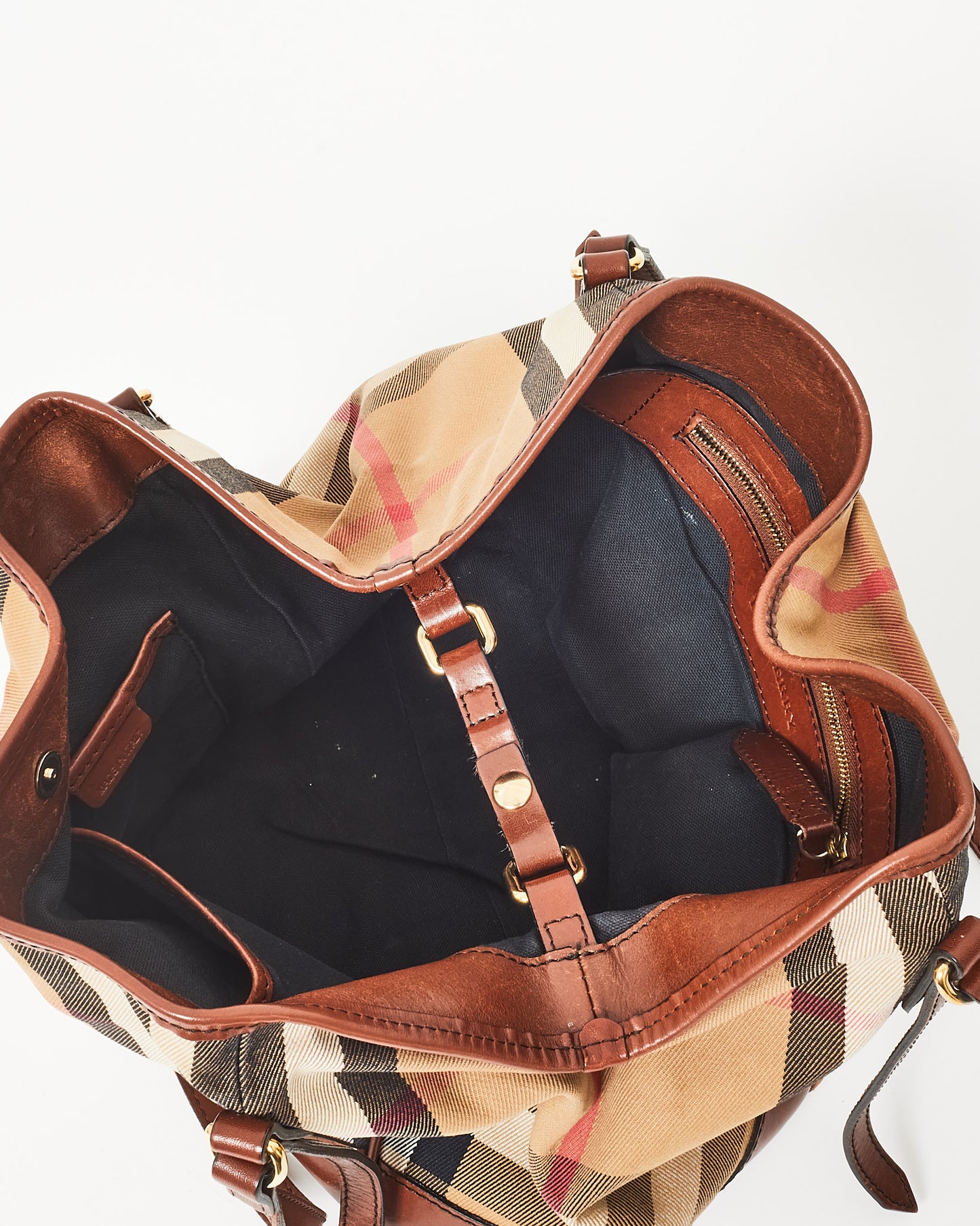 Burberry Brown Leather and Beige House Check Canterbury Shoulder Bag