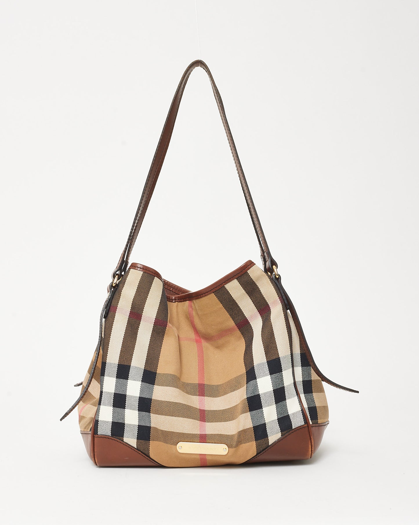 Burberry Brown Leather and Beige House Check Canterbury Shoulder Bag