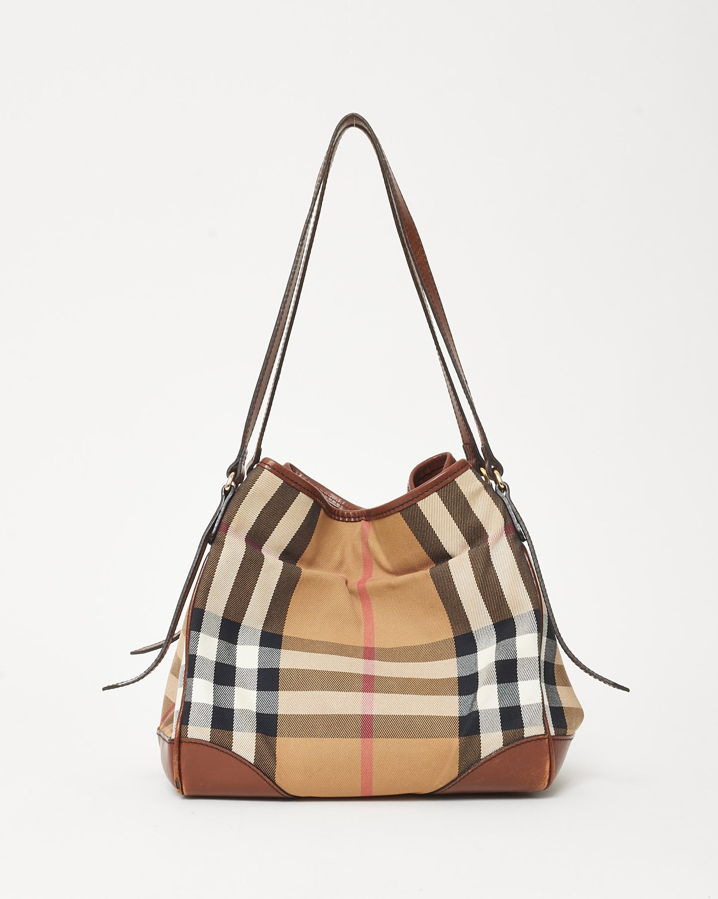 Burberry Brown Leather and Beige House Check Canterbury Shoulder Bag