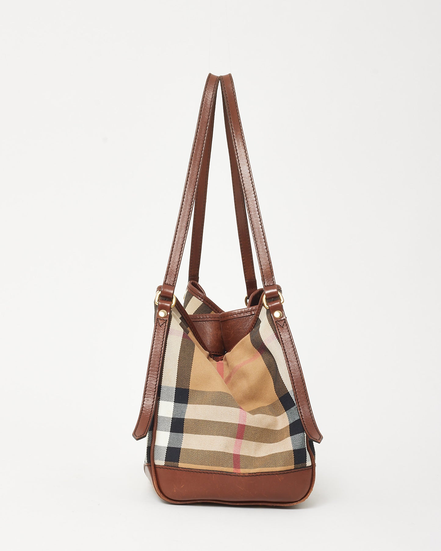 Burberry Brown Leather and Beige House Check Canterbury Shoulder Bag