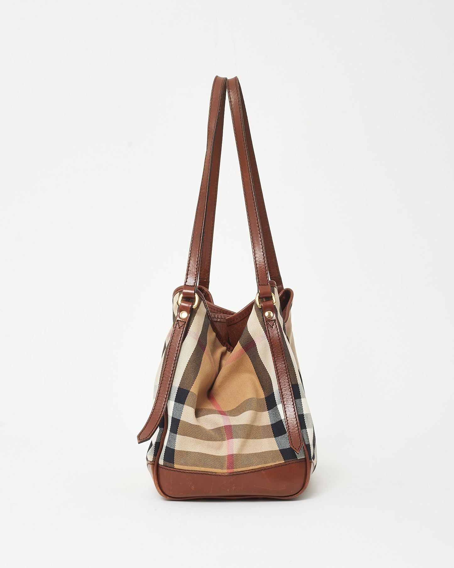 Burberry Brown Leather and Beige House Check Canterbury Shoulder Bag