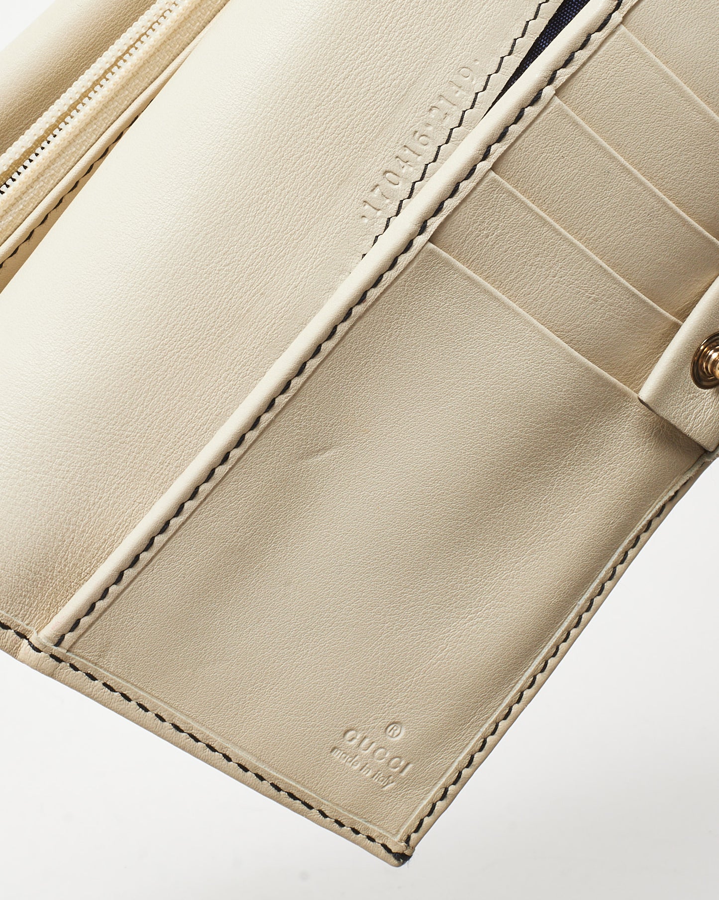 Gucci Vintage Navy and Beige Monogram GG Canvas Leather Trim Sherry Line Wallet