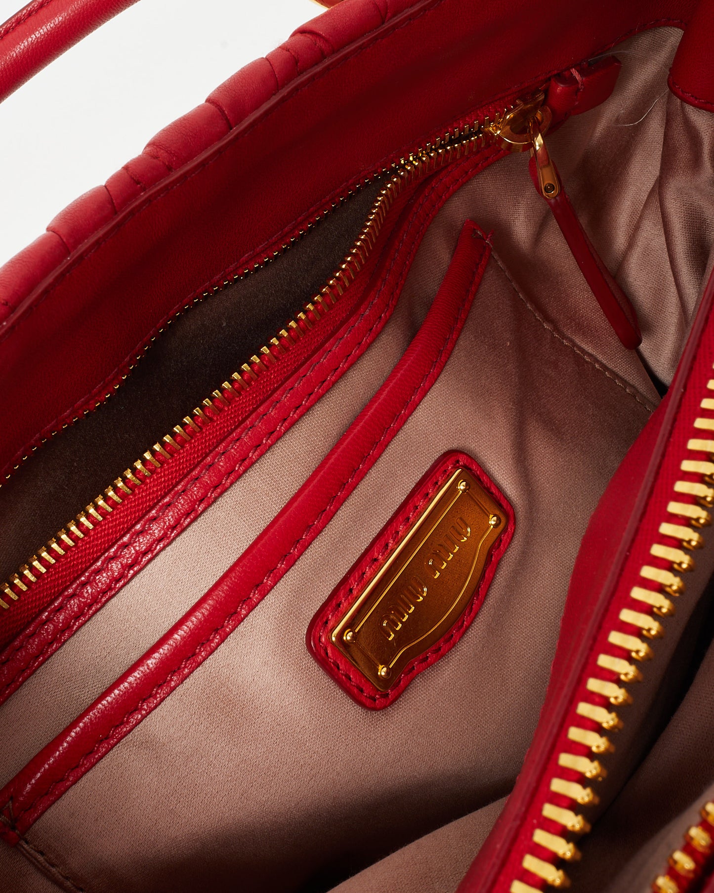 Miu Miu Red Gauffre Leather Top Handle 2Way Bag