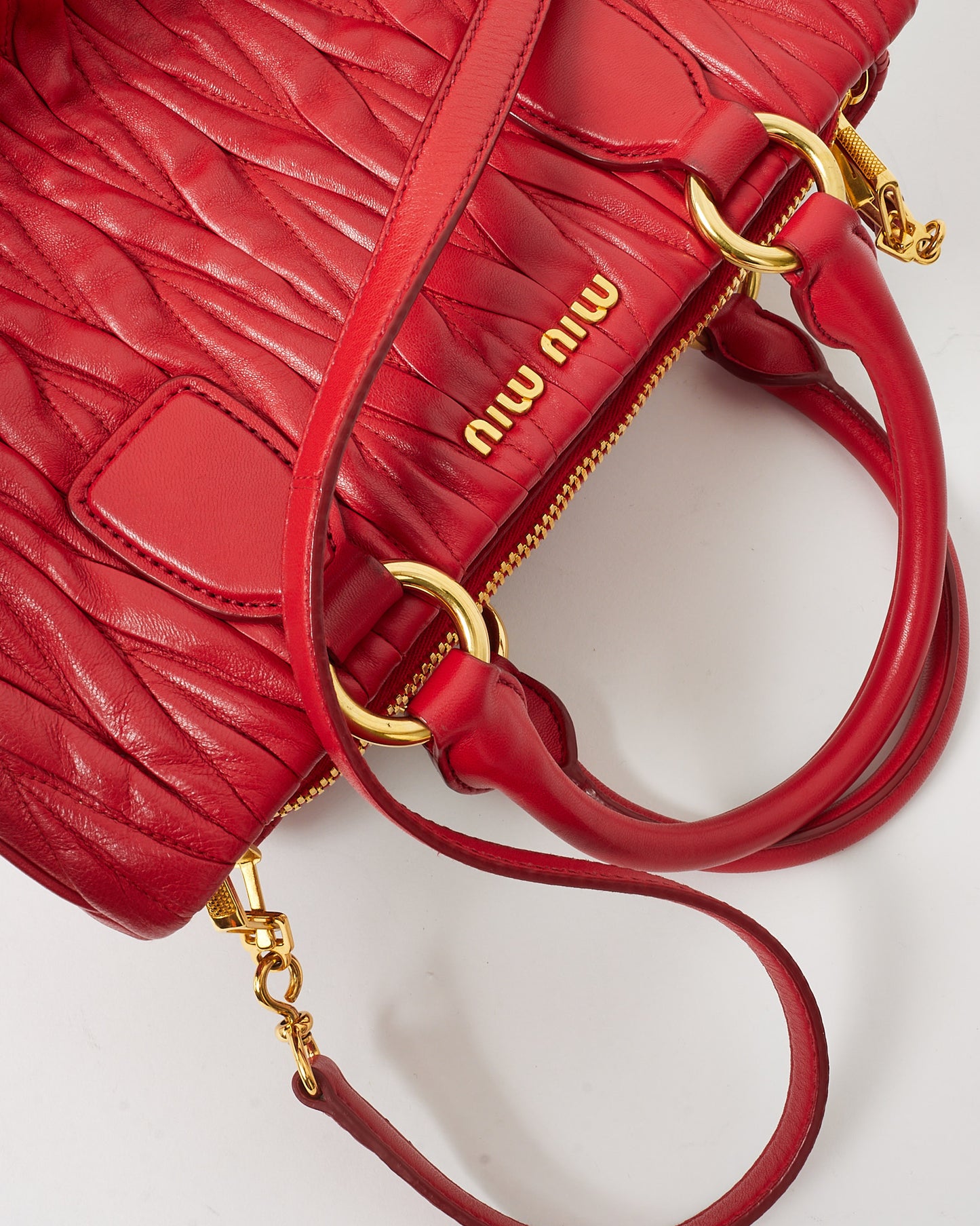 Miu Miu Red Gauffre Leather Top Handle 2Way Bag