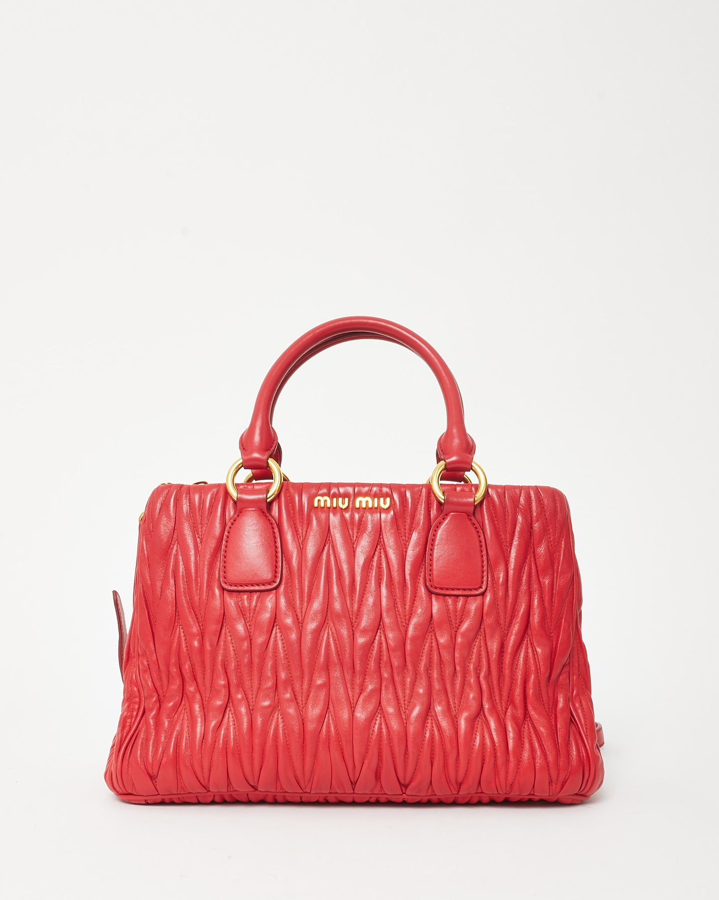 Miu Miu Red Gauffre Leather Top Handle 2Way Bag