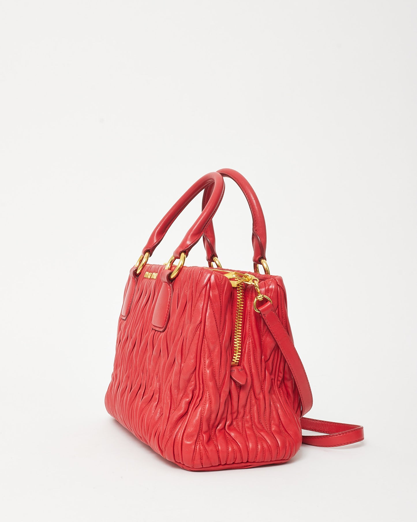 Miu Miu Red Gauffre Leather Top Handle 2Way Bag