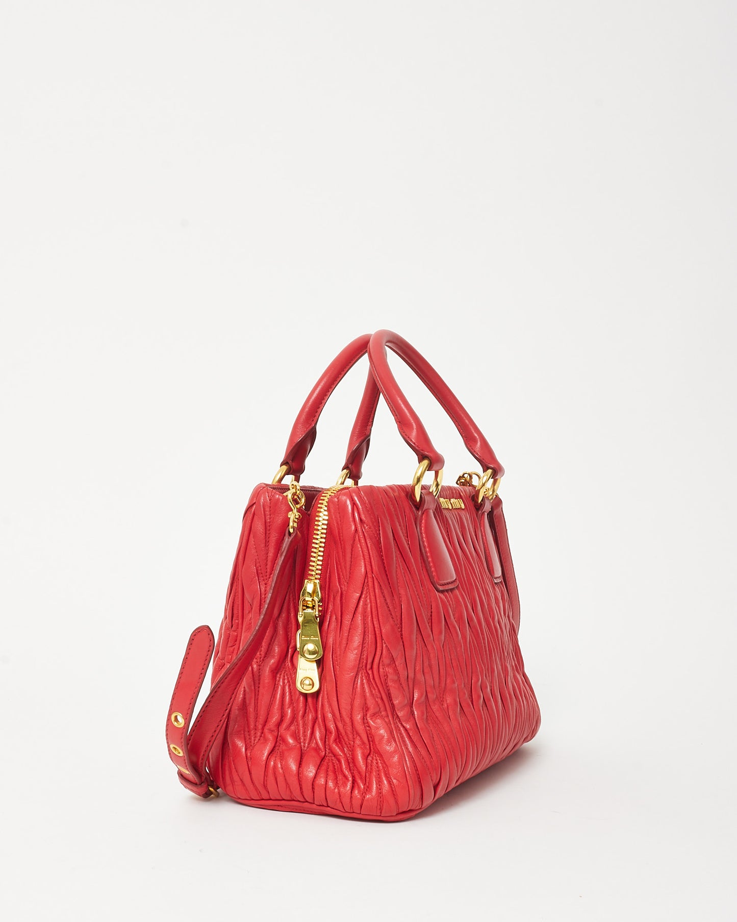 Miu Miu Red Gauffre Leather Top Handle 2Way Bag