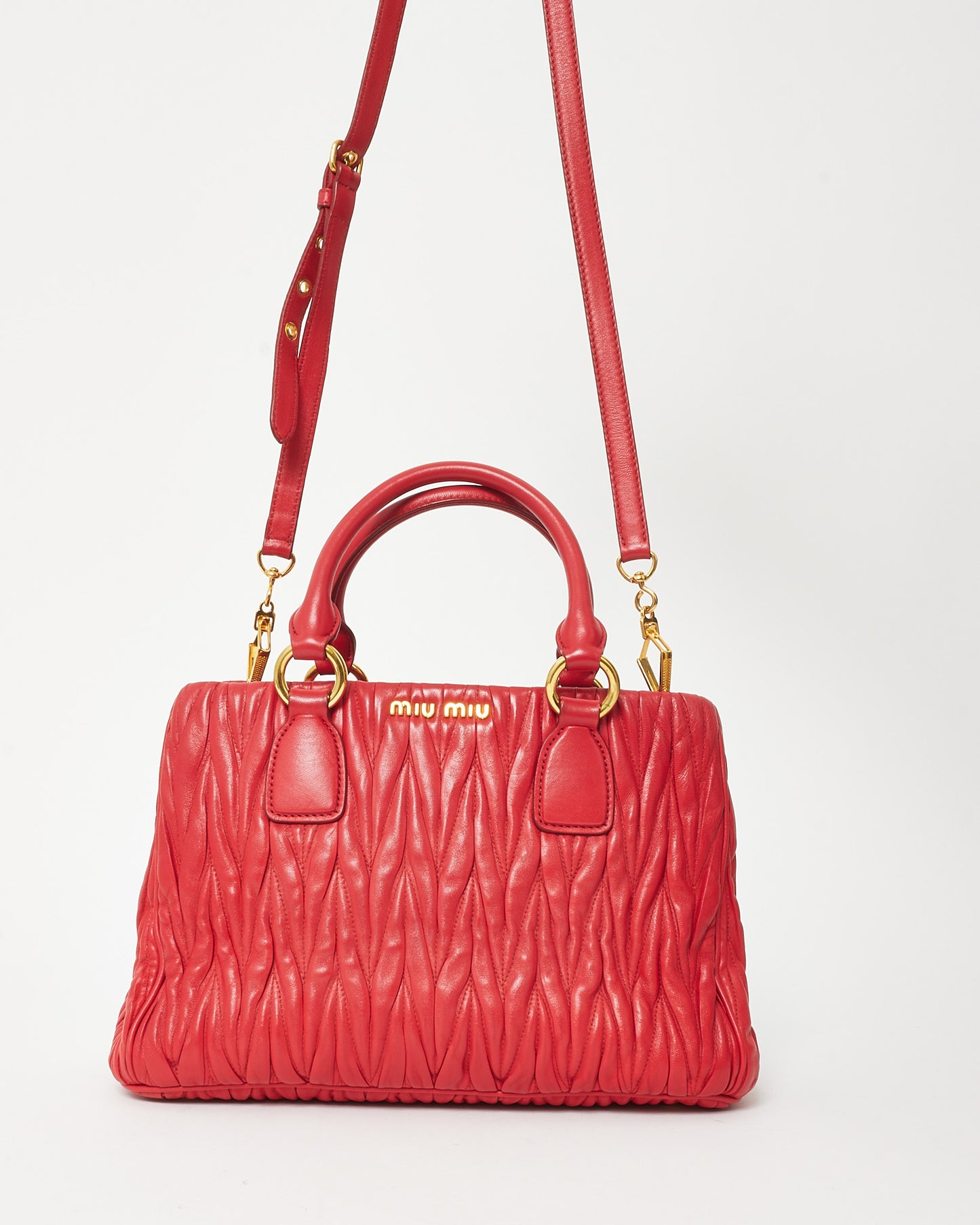 Miu Miu Red Gauffre Leather Top Handle 2Way Bag