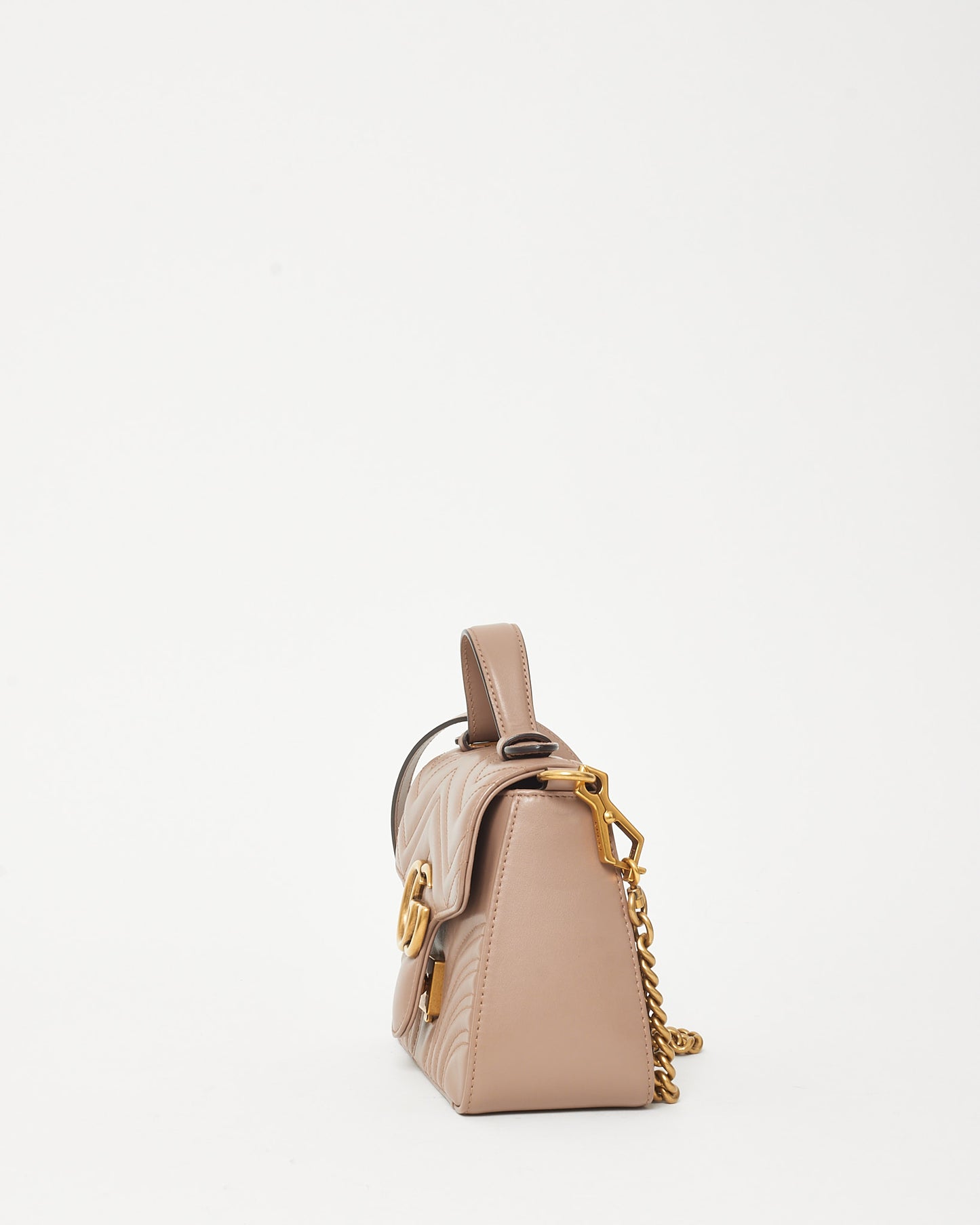 Gucci Beige Matelassé Leather Mini GG Marmont Top Handle Bag