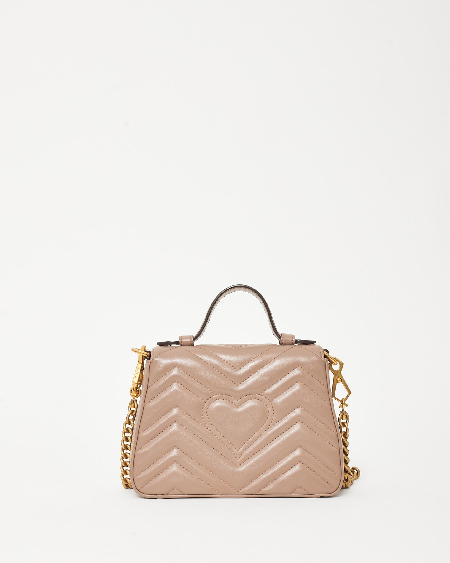 Gucci Beige Matelassé Leather Mini GG Marmont Top Handle Bag