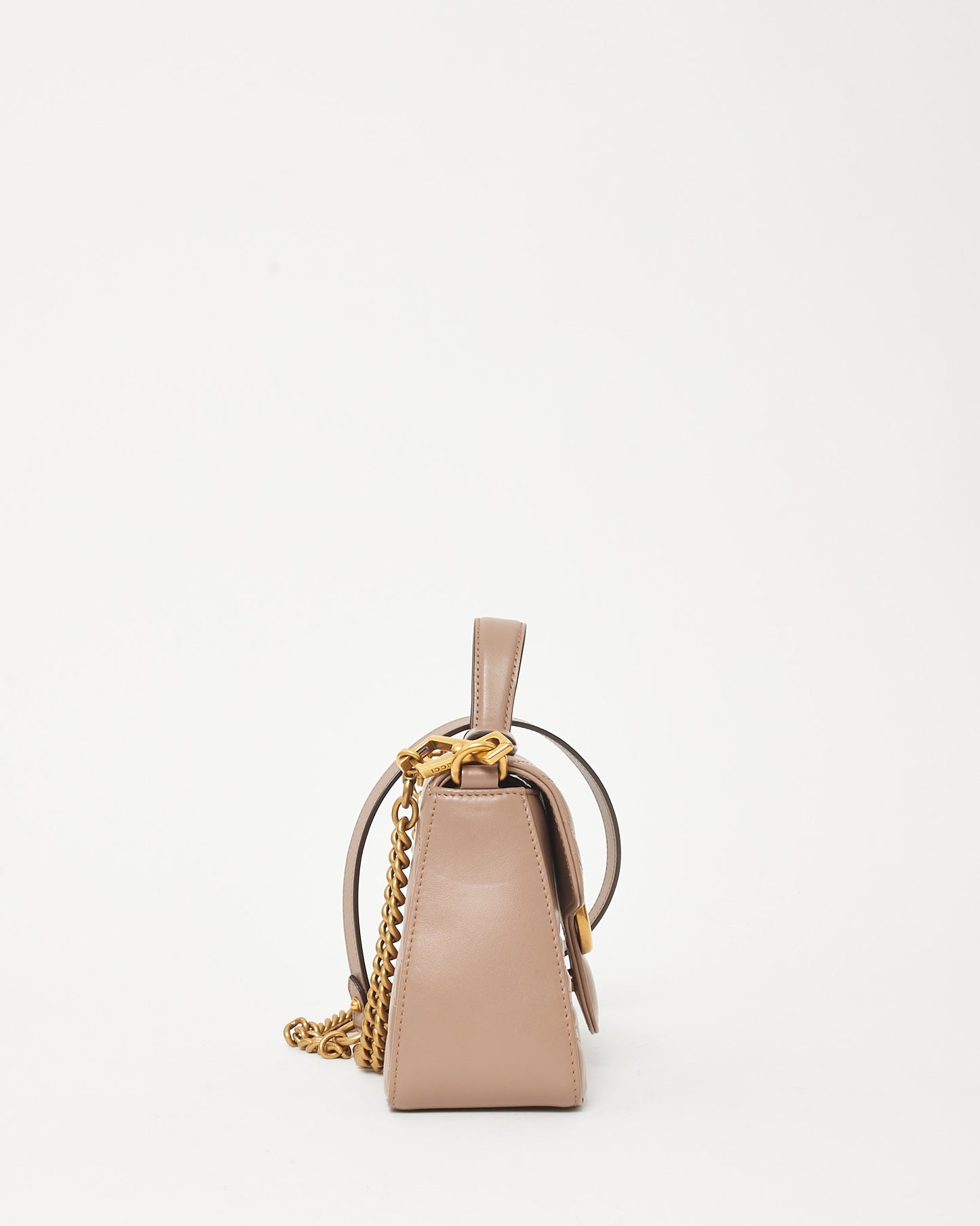 Gucci Beige Matelassé Leather Mini GG Marmont Top Handle Bag