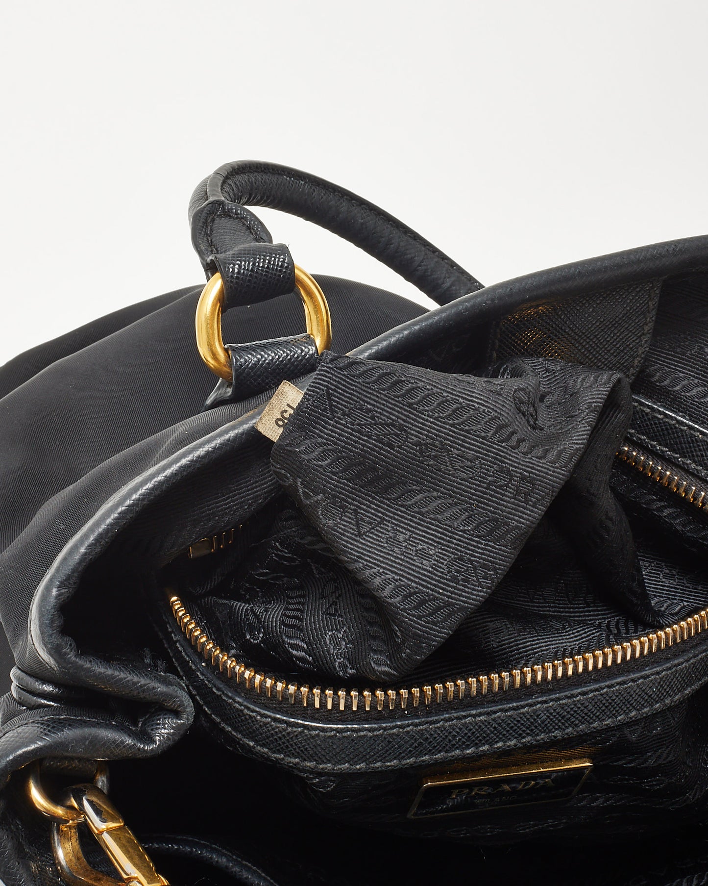 Prada Black Saffiano-Trimmed Tessuto Nylon Logo Top Handle 2Way Bag